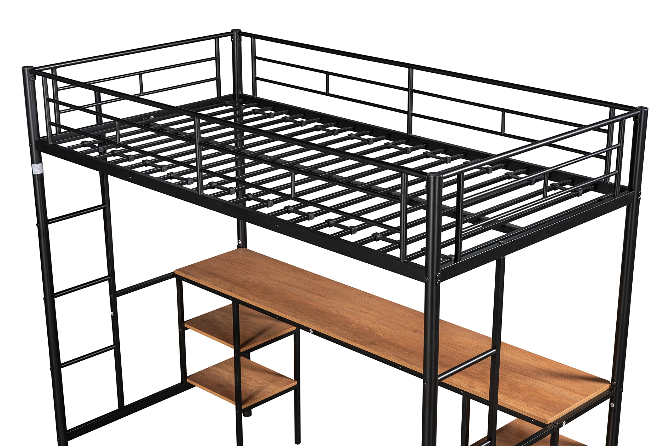 Metal Twin Loft Desk with Shelves & Storage - Sturdy Black Metal Loft Bed Desk for Small Spaces - Perfect for Dorm Rooms, Home Offices & Studio Apartments