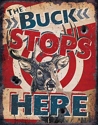 Vintage SwanLace 'The Buck Stops Here' 8x12 Inch Metal Tin Sign - Rustic Wall Decor for Home, Garage, Office, Man Cave & Bar - Durable Retro Poster for Western Style & Hunting Lodge Theme