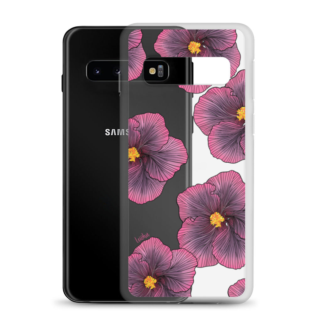 Sunset Hibiscus Clear Phone Case for Samsung Galaxy - Slim Protective Cover with Floral Design for Everyday Use, Work, and Travel