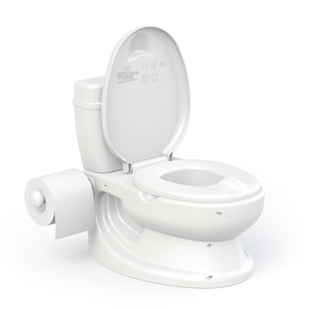 ToyLet Baby & Toddler Potty Training Toilet with Comfortable Seat, Lid, Flushable Wipes Storage & Paper Roll Holder - White | Ideal for Girls & Boys Learning Independence | Perfect for Home, Daycare & Travel Use