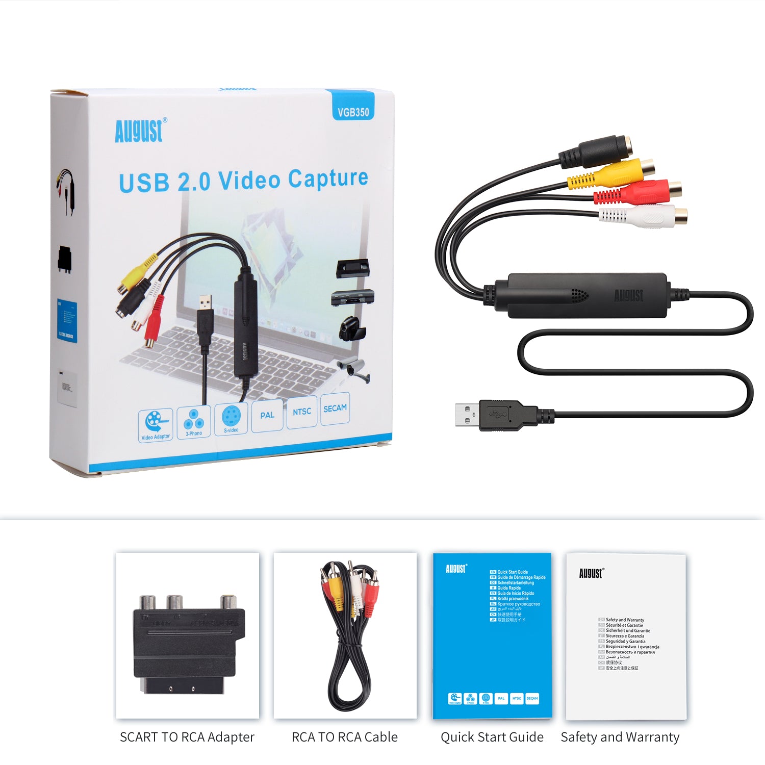 Refurbished VGB350 VHS to Digital Video Capture Card for Windows PC - Convert Hi8, SECAM, DVD to Digital Format - Perfect for Home Movies, Archiving & Video Editing