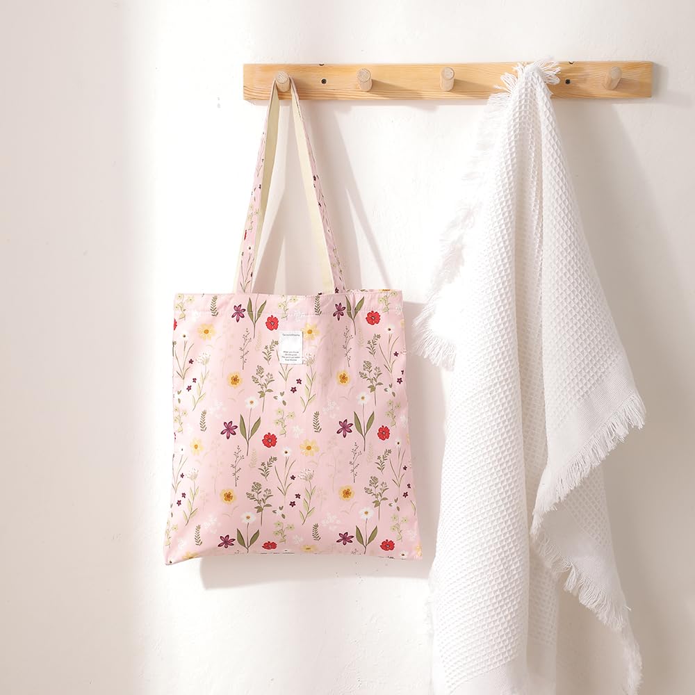 Floral Canvas Tote Bag for Women - Durable Cotton Shoulder Handbag - Perfect for Shopping, Beach & Everyday Use