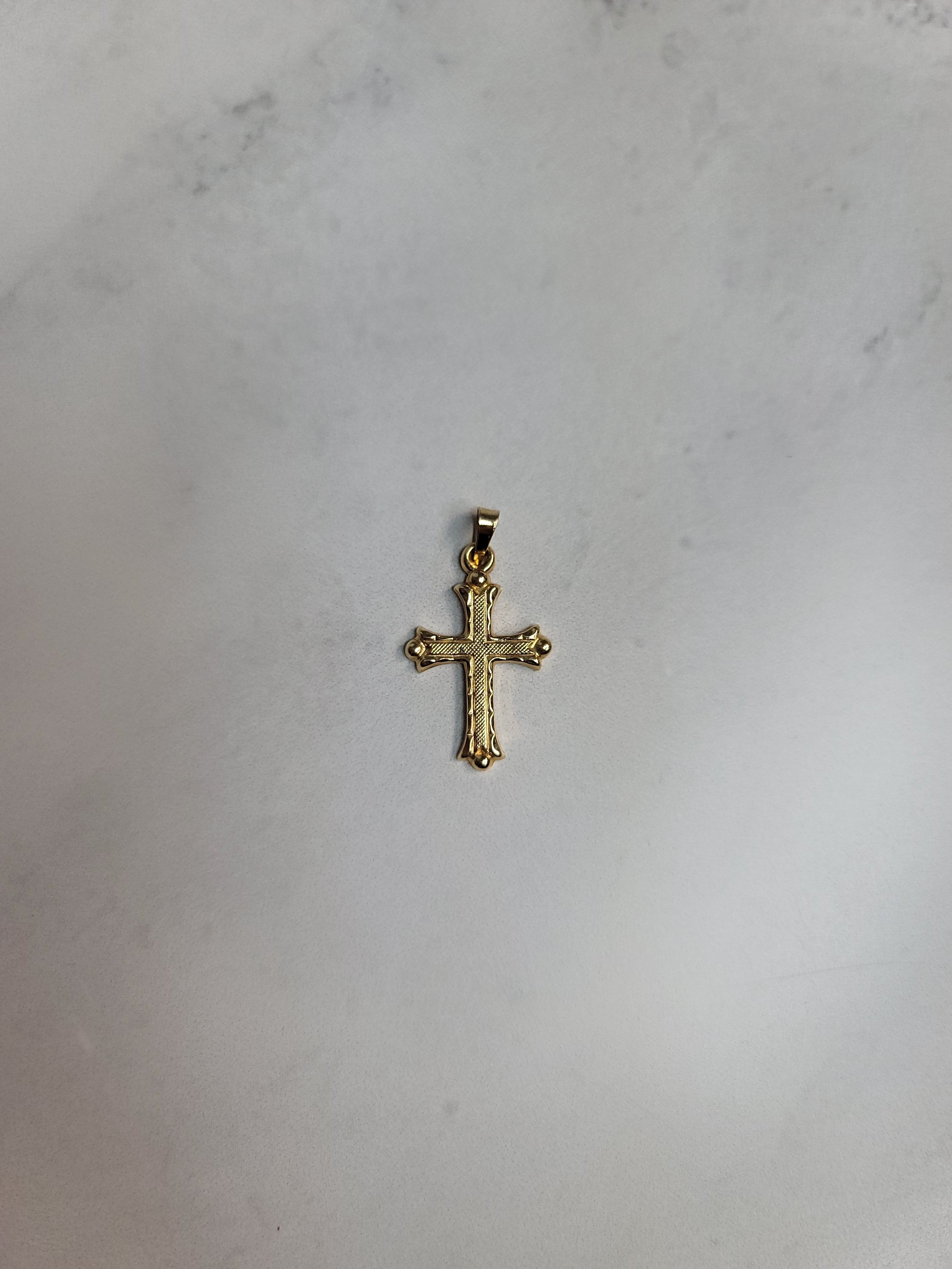 14K Yellow Gold Textured Small Cross Necklace for Women - Elegant Religious Jewelry Gift for Baptism, Confirmation & Everyday Wear