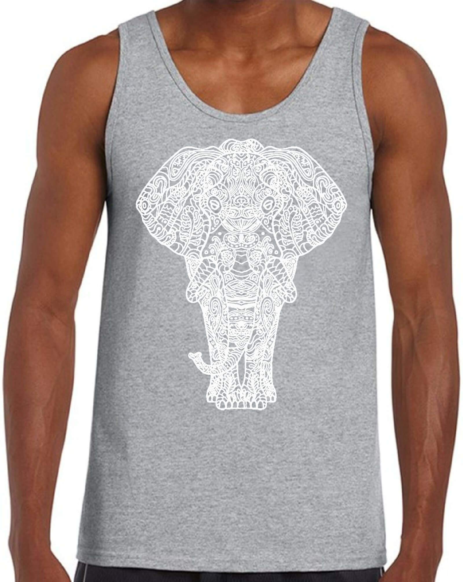 Awkwardstyles Men's Elephant Graphic Tank Top - Animal Lover Shirt with Aztec Design & Free Bookmark - Perfect for Summer Outfits, Beach Wear and Casual Street Style