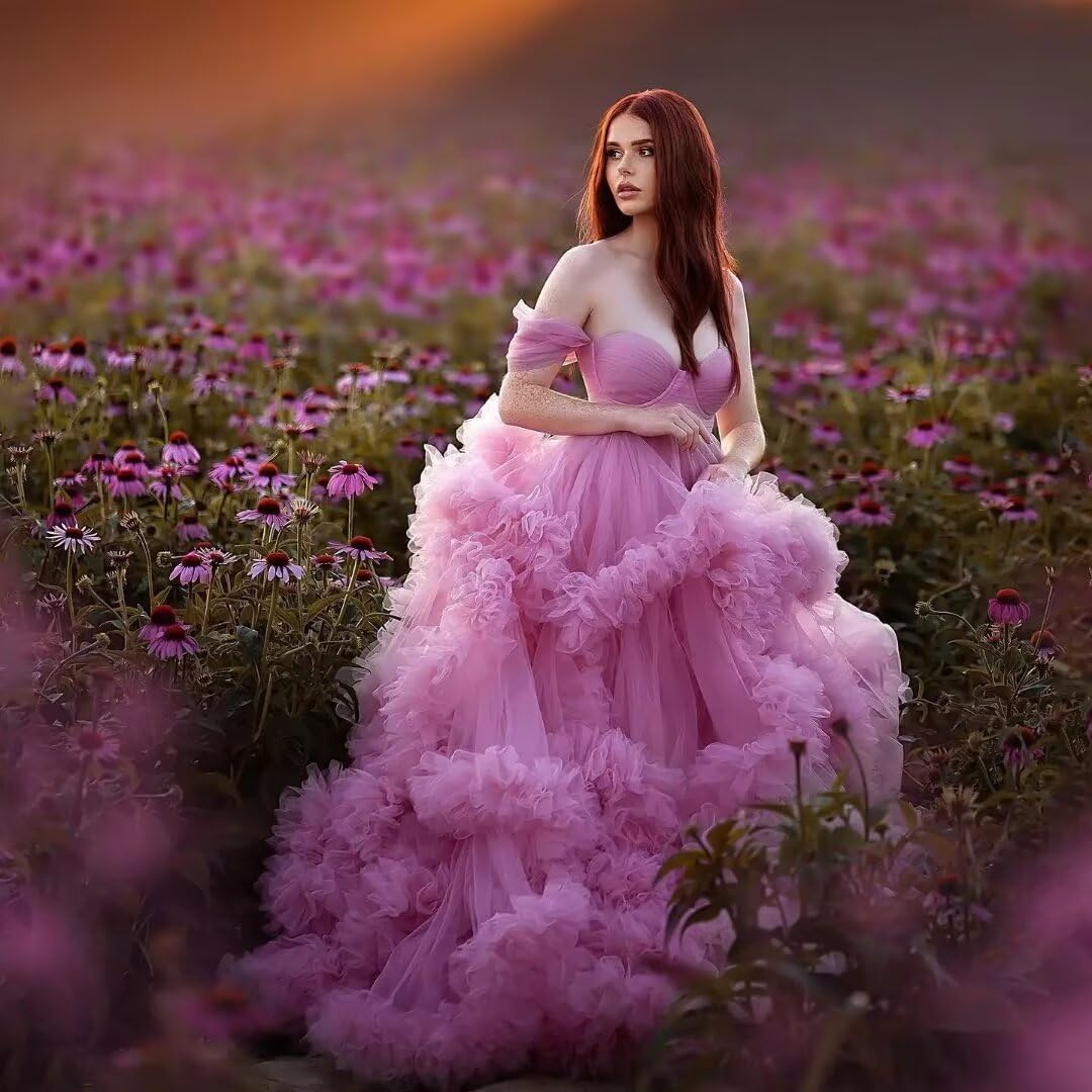 Elegant Maternity Photo Shoot Dress - Women's Tulle Robe with Puffy Ruffles, Bridal Lingerie & Sheer Illusion Scarf for Wedding, Boudoir & Maternity Photography