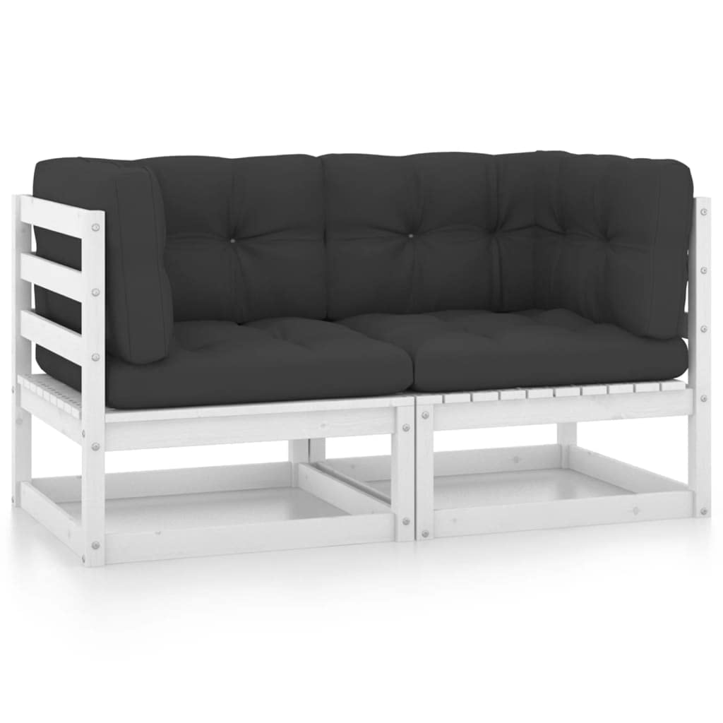 2-Seater Patio Sofa with Cushions - Comfortable Outdoor Furniture in White Solid Pinewood - Perfect for Porch, Garden, Lawn or Backyard Relaxation