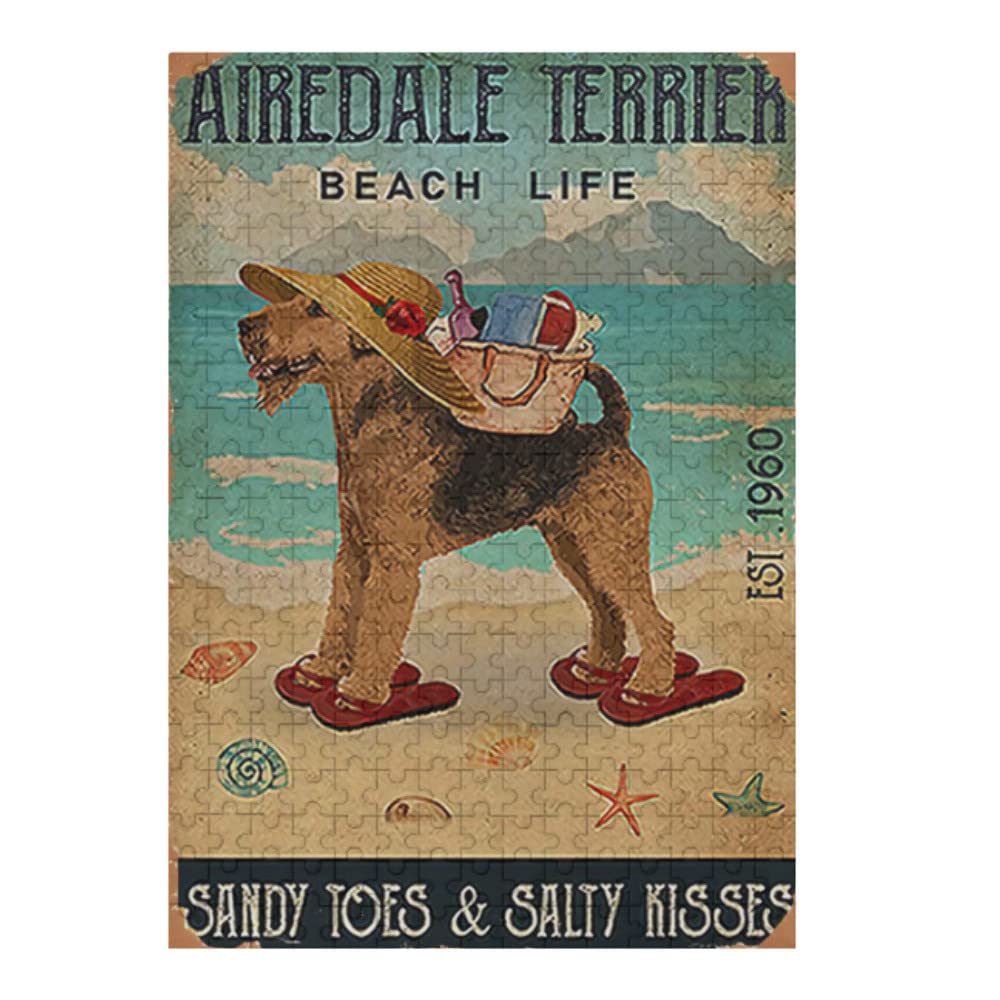 Airedale Terrier Beach Life 500-Piece Jigsaw Puzzle for Adults - Sandy Toes & Salty Kisses Large Poster Puzzle Game - Perfect for Family Game Night & Beach House Decor