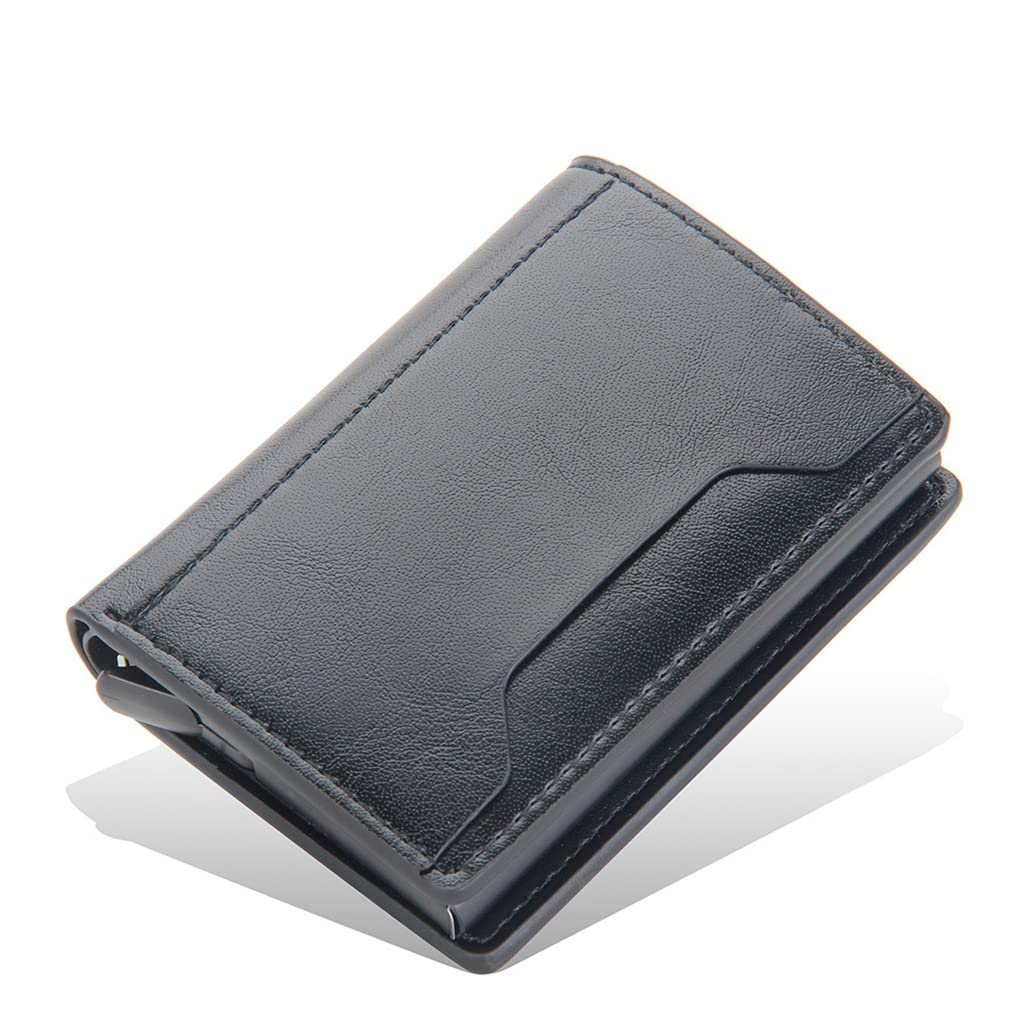 RFID Blocking Smart Wallet - Auto-Flip Credit Card Holder for Men, PU Leather & Aluminum Alloy Minimalist Wallet (10 x 7cm) - Perfect for Travel, Business & Everyday Use