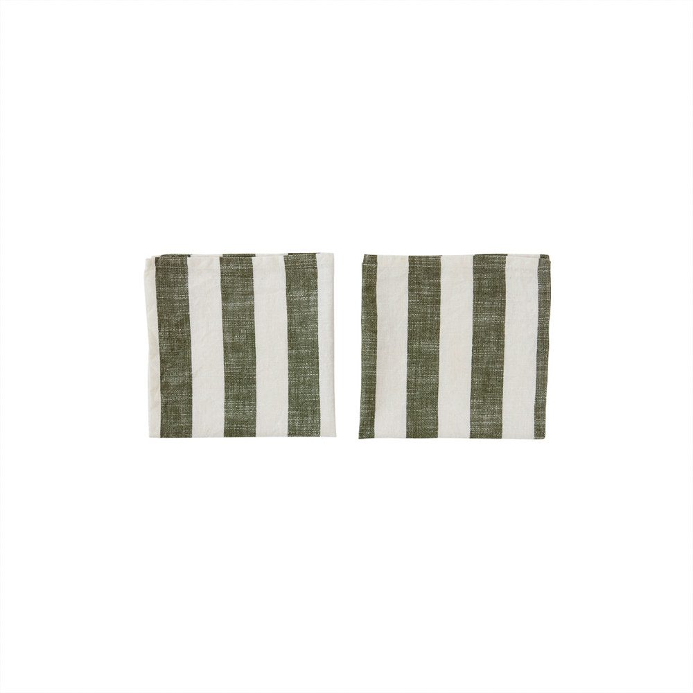 OYOY Striped Cotton Napkins - Set of 2, Olive Green | Soft & Absorbent Kitchen & Dining Cloth | Perfect for Everyday Meals, Dinner Parties & Picnics