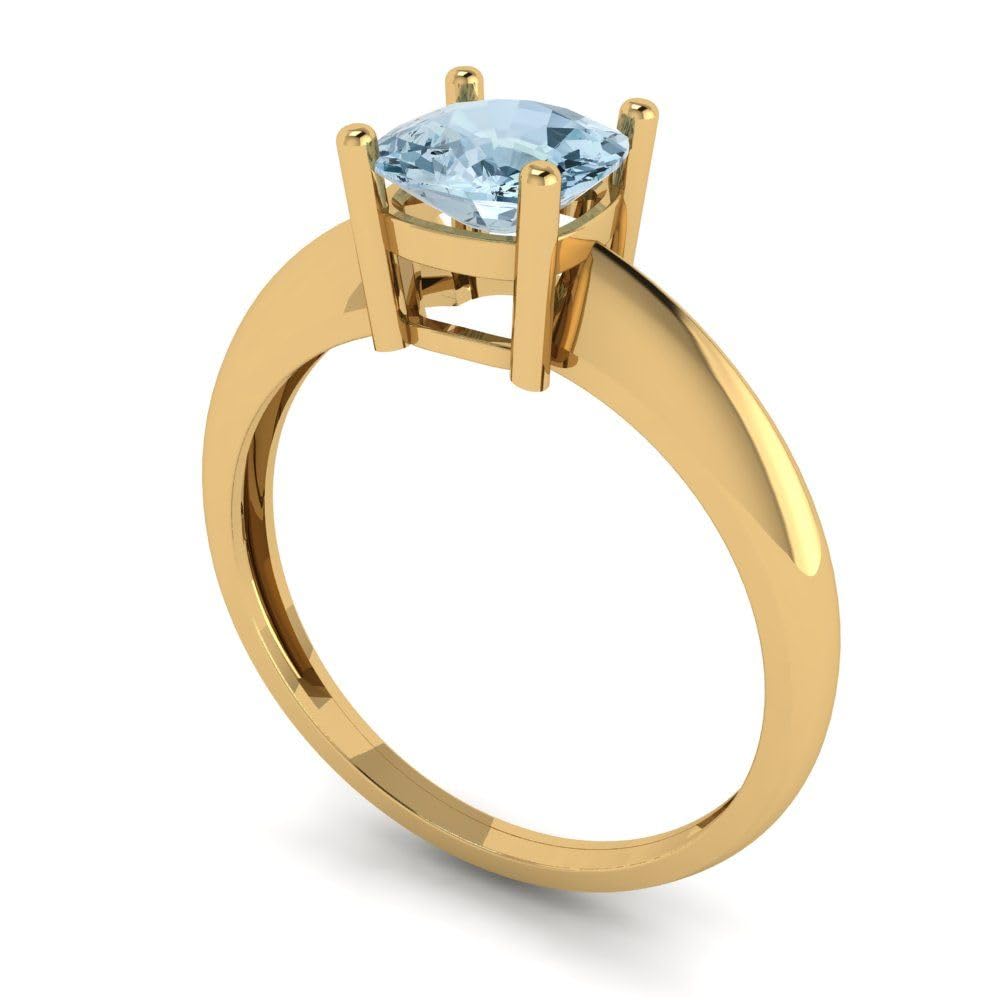 0.95ct Natural Light Sea Blue Aquamarine Cushion Cut Solitaire Ring in 14K Yellow Gold for Women - Classic 4-Prong Statement Jewelry for Engagement, Anniversary & Special Occasions