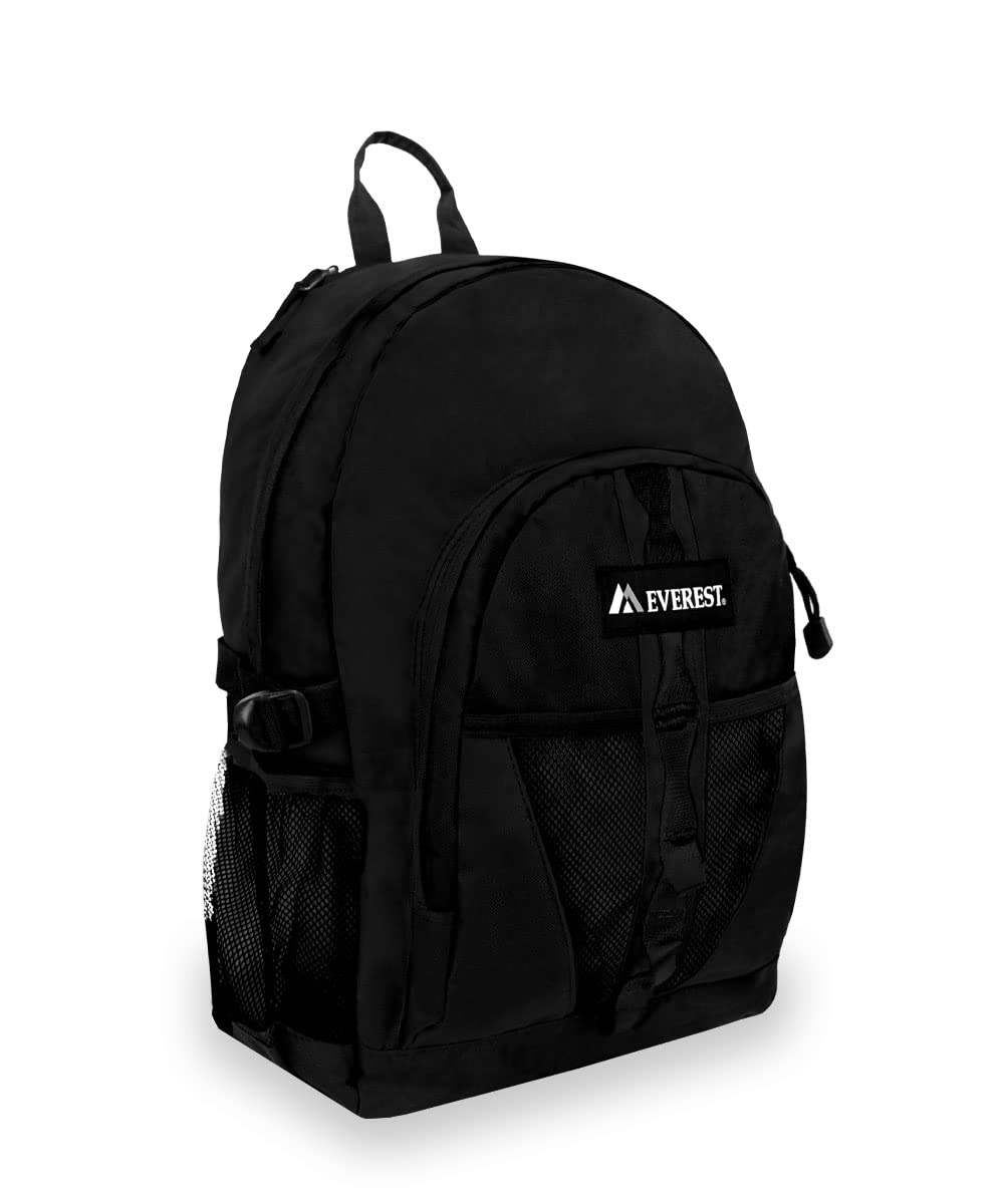 Everest Travel Backpack with Dual Mesh Pockets - Lightweight Carry-On Backpack for Men & Women - Perfect for Airplane, Hiking, Gym & Business Travel (Black, One Size)