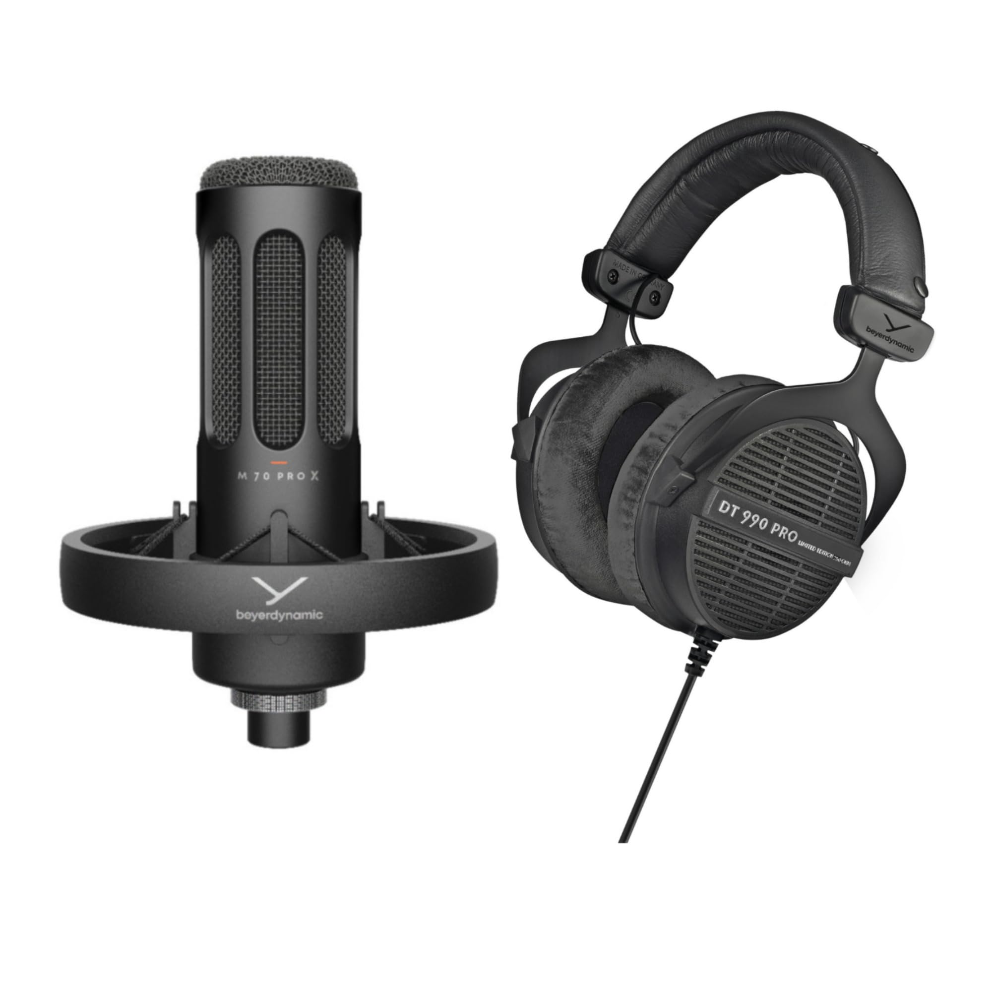 Beyerdynamic DT 990 PRO Studio Headphones & PRO X M70 Dynamic Microphone Bundle - Premium Ninja Black Limited Edition for Recording, Streaming & Gaming