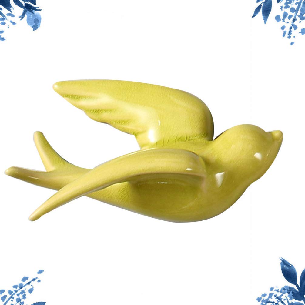 VOSAREA Ceramic Flying Birds Wall Decor - Handcrafted Sparrow & Swallow Sculptures for Home & Garden - Yellow Bird Figurines for Living Room, Bedroom, Patio Decor - Perfect for Boho, Farmhouse & Nature-Inspired Interior Design