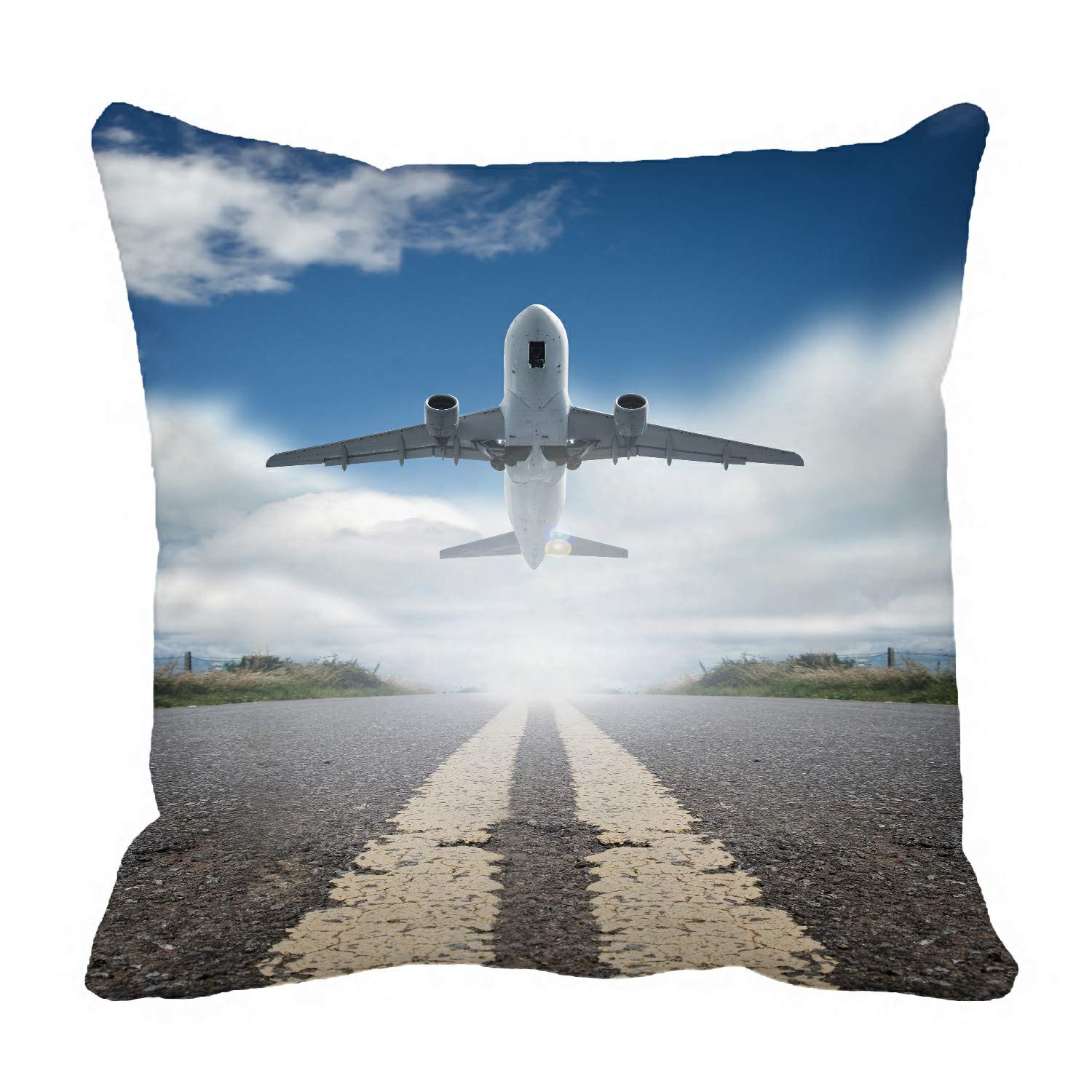 ECZJNT Roads and Planes Pillow Cover 18x18 Inch - Soft Decorative Cushion Case for Kids Bedroom, Nursery, Airplane Themed Room Decor