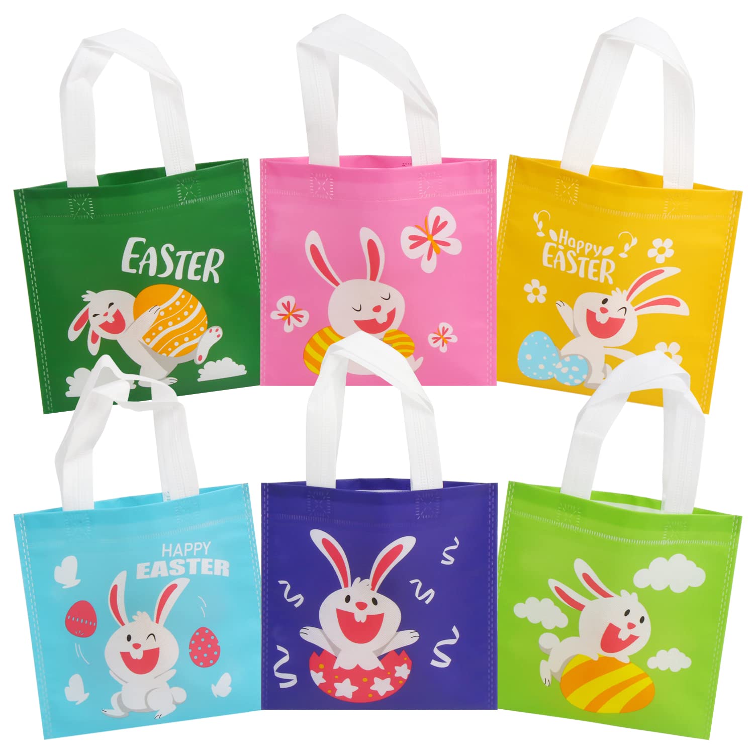 24 Pack Easter Bunny Non-Woven Tote Bags with Handles - Cute DIY Easter Gift Bags for Kids Party Favors, Egg Hunt & Spring Celebrations - Perfect for Classroom Treats, Easter Basket Stuffers & Holiday Decorations