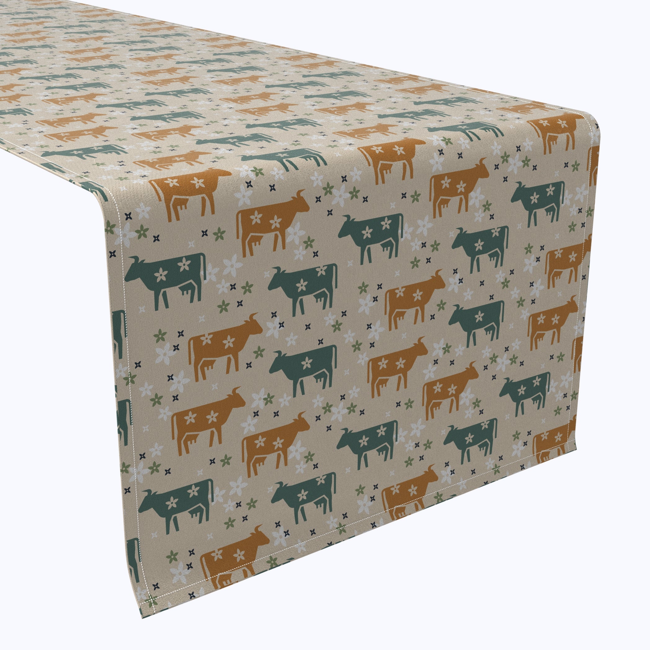 Floral Farmhouse Table Runner - Elegant Cow Print Dining Table Decor for Rustic Weddings, Farmhouse Kitchens & Country Home Decor