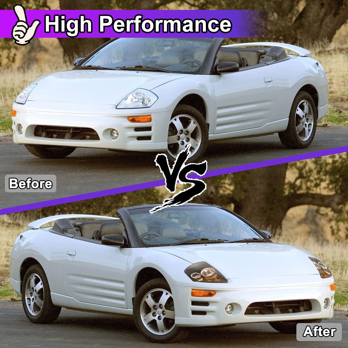 Nixon Offroad LED Headlights Assembly for Mitsubishi Eclipse 2000-2005 - High/Low Beam Projector Headlights with DRL & Turn Signal - 1 Pair Matte Black Housing & Clear Lens - Perfect for Night Driving & Off-Road Adventures
