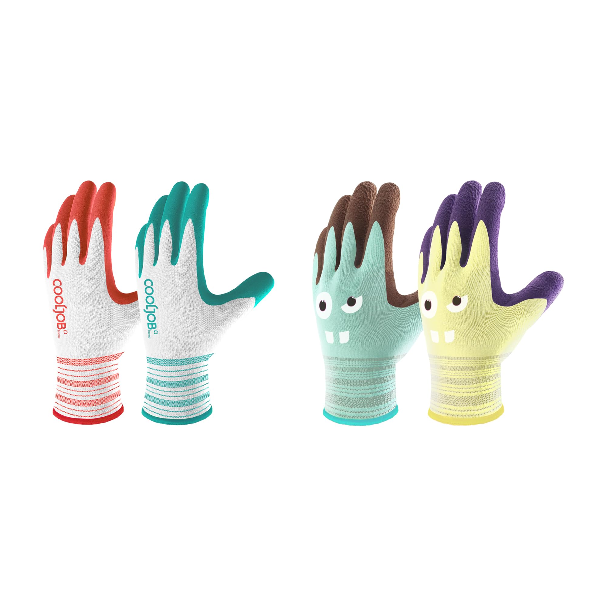 COOLJOB Women's Medium Gardening Gloves (6 Pairs) & Kids Gardening Gloves for Ages 2-5 (2 Pairs) - Family Pack for Planting, Weeding & Outdoor Activities
