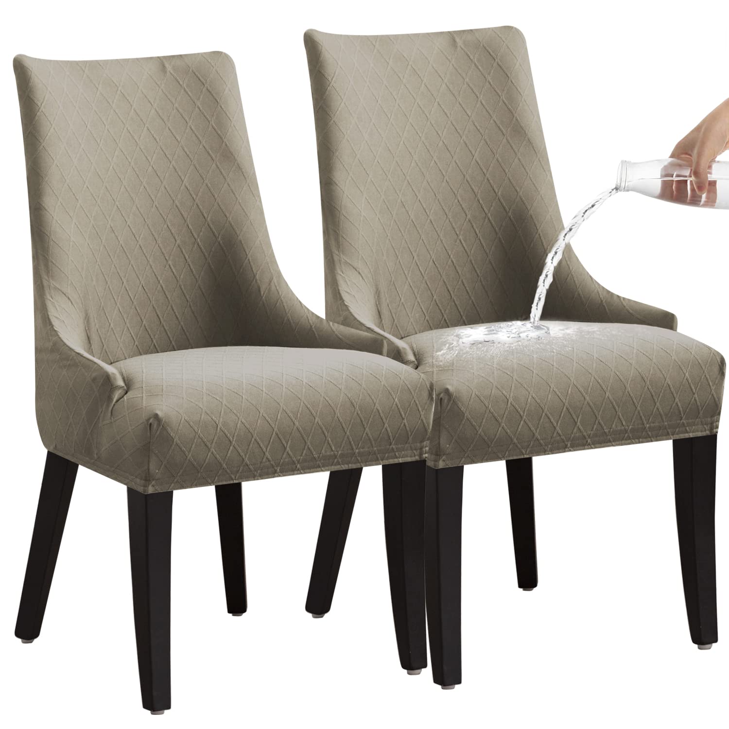 Stretch Rhombic Geometric Wingback Chair Slipcovers - Reusable & Washable Dining Chair Protectors for Living Room & Dining Room (Taupe, Set of 2) | Perfect for Home Decor, Parties & Daily Use