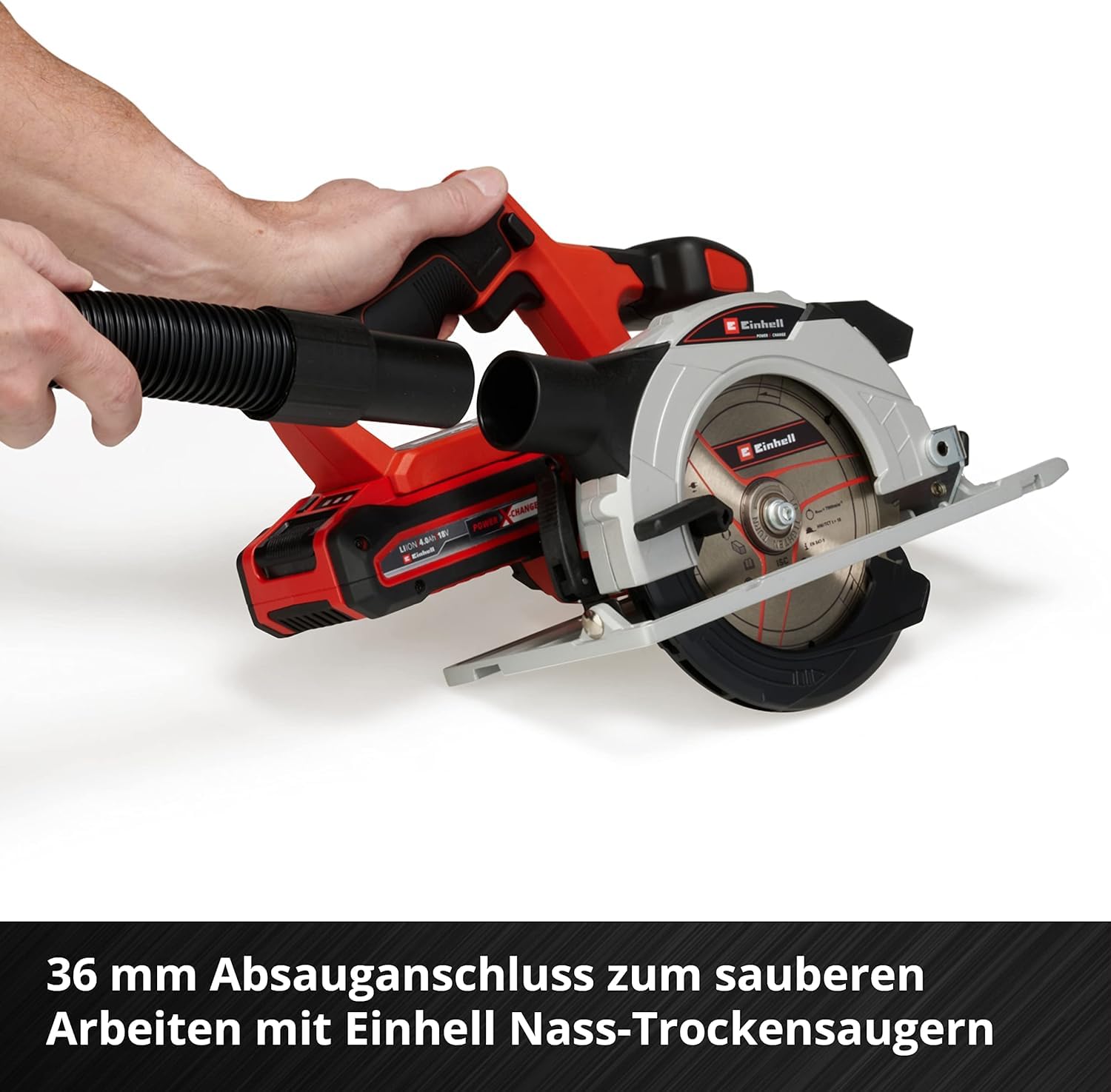 Einhell TE-CS 18/150 Li-Solo Power X-Change Cordless Circular Saw - 18V Lithium-Ion Battery (Not Included), 150mm Blade, Tool-Free Depth & Bevel Adjustment, LED Light - Perfect for Woodworking, DIY Projects & Construction Sites