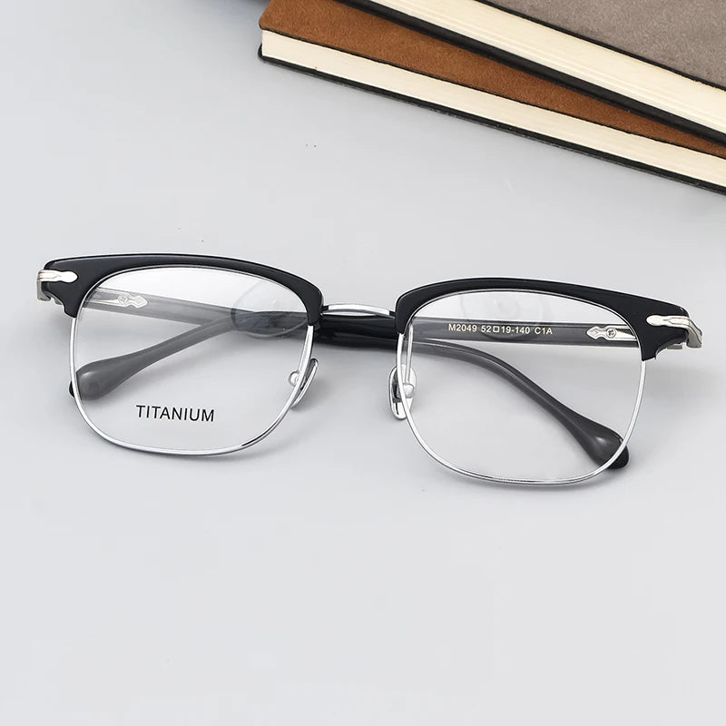 Stylish Unisex Black Titanium Acetate Square Full Rim Eyeglasses M2049 - Perfect for Work, Reading & Fashion Accessories