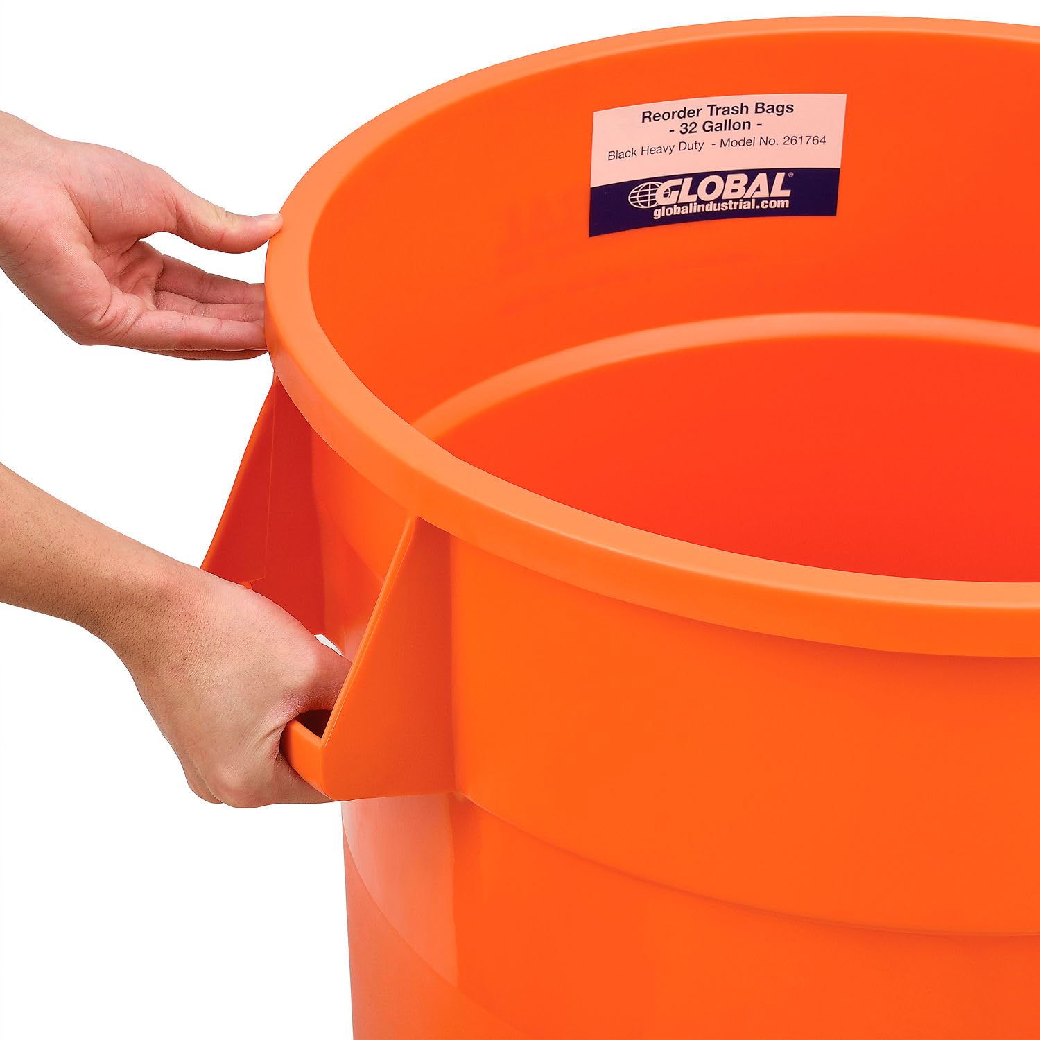 32 Gallon Heavy Duty Plastic Trash Can - Commercial Grade Bright Orange Waste Bin for Office, Warehouse & Outdoor Use - No Lid Included