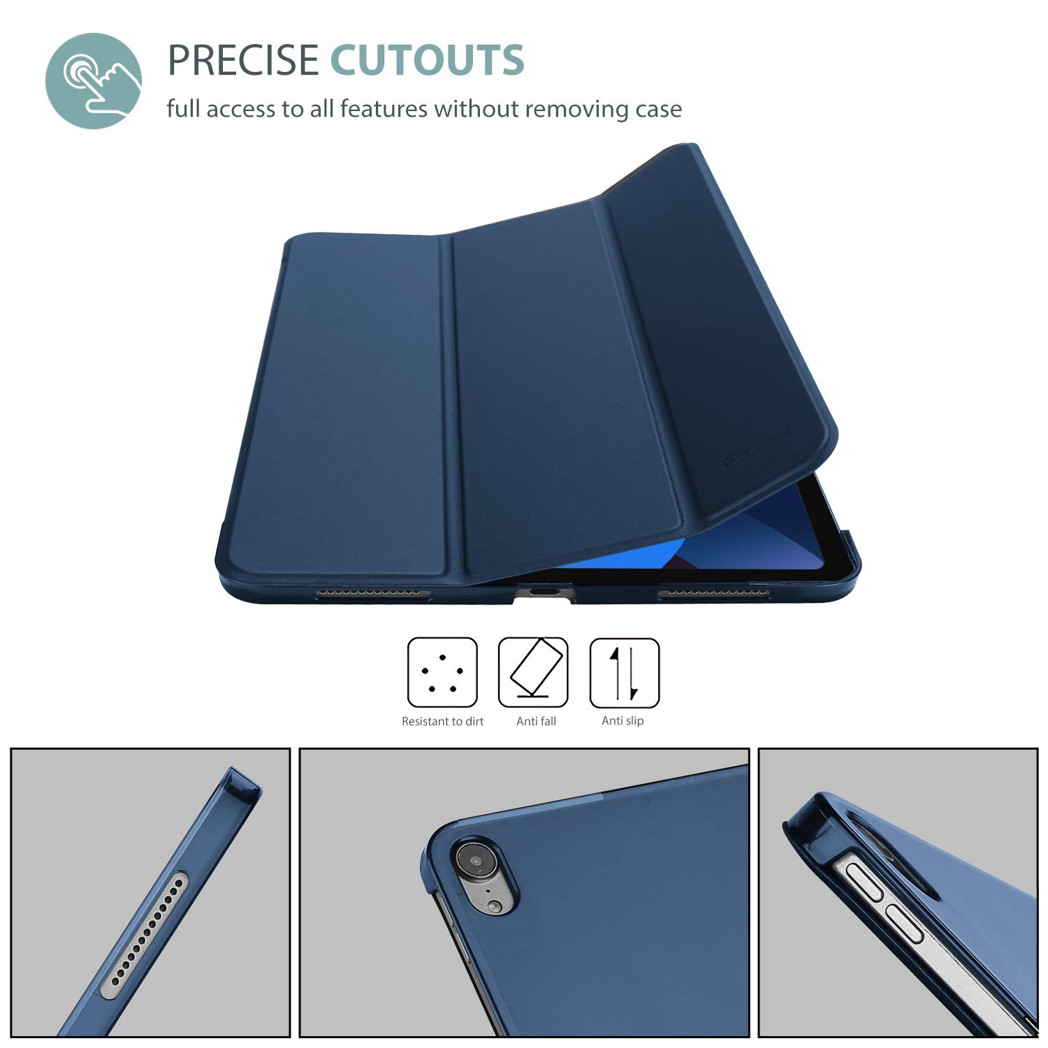 ProCase Protective Case for iPad Air 5 (10.9-inch, 2022/2020 Model) with Smart Cover & Tablet Sleeve - Navy Blue | Perfect for Work, School & Travel Protection
