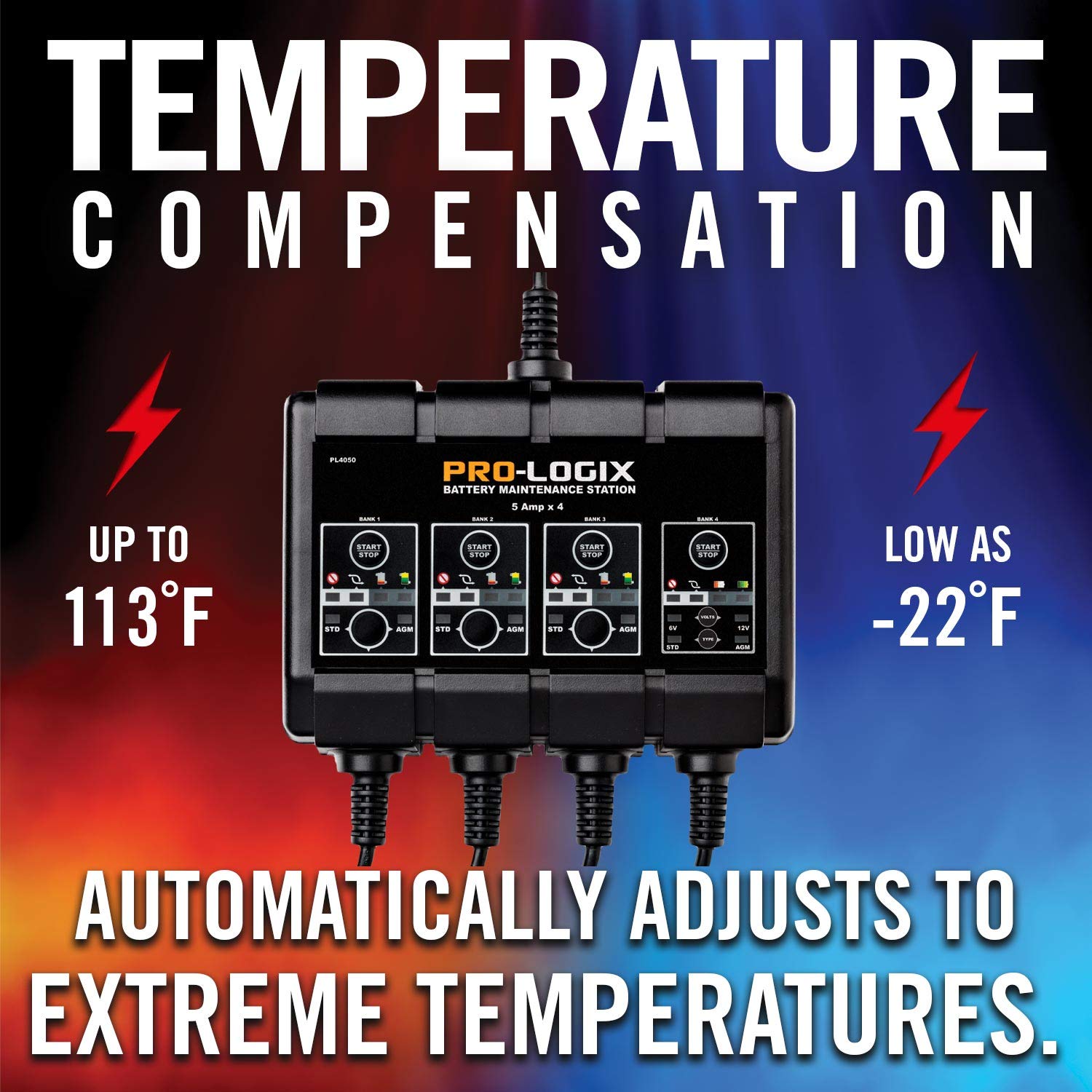 Clore Automotive PL4050 Pro-Logix 4-Bank 20-Amp Smart Battery Charger - 6V/12V Fully Automatic Charger, Maintainer & Desulfator with Temperature Compensation - Ideal for Cars, Trucks, Motorcycles, Boats & RV Batteries