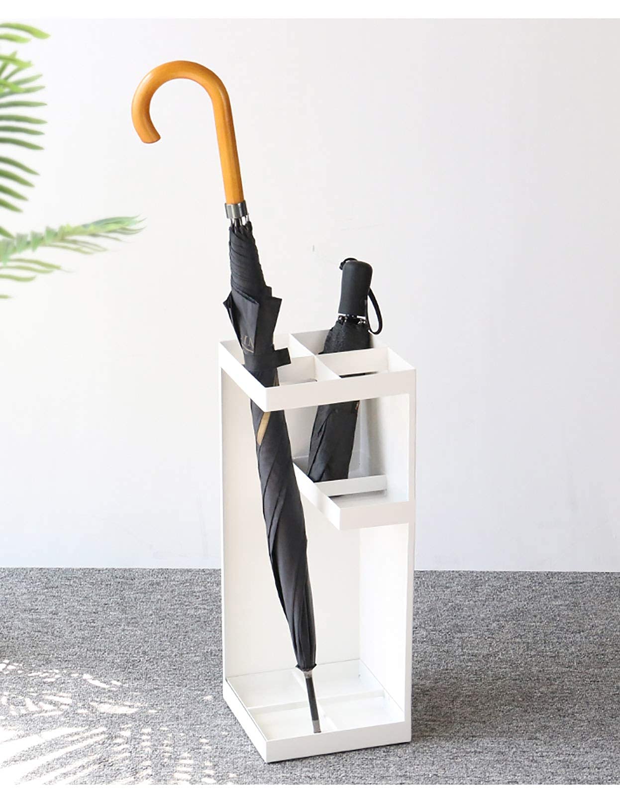 Modern Square Umbrella Stand with Detachable Drip Tray - Sturdy Holder for Long/Short Umbrellas & Walking Canes - White Home & Office Entryway Organizer - Perfect for Living Room, Porch, Hallway and Restaurant Use