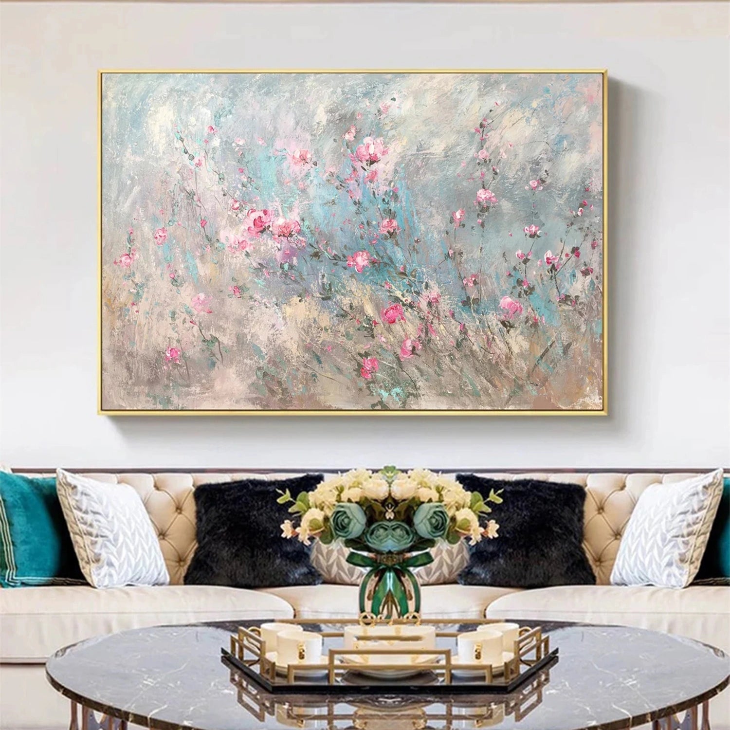 Beautiful Flower and Tree Painting #FT110 - Handmade Canvas Art for Home Decor, Office, Living Room & Bedroom Wall