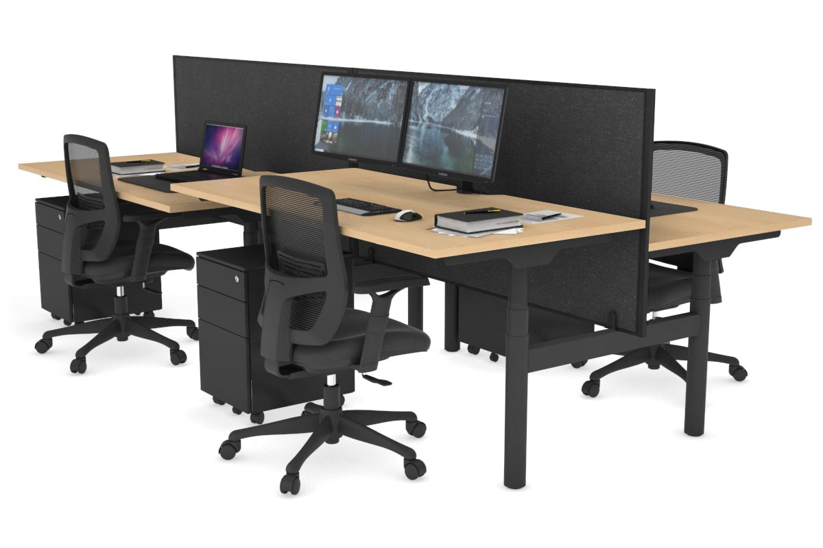Flexi Premium 4-Person Height Adjustable H Bench Workstation - Black Frame (1600L x 800W) with Cable Management | Ideal for Office, Coworking Spaces & Home Workstations