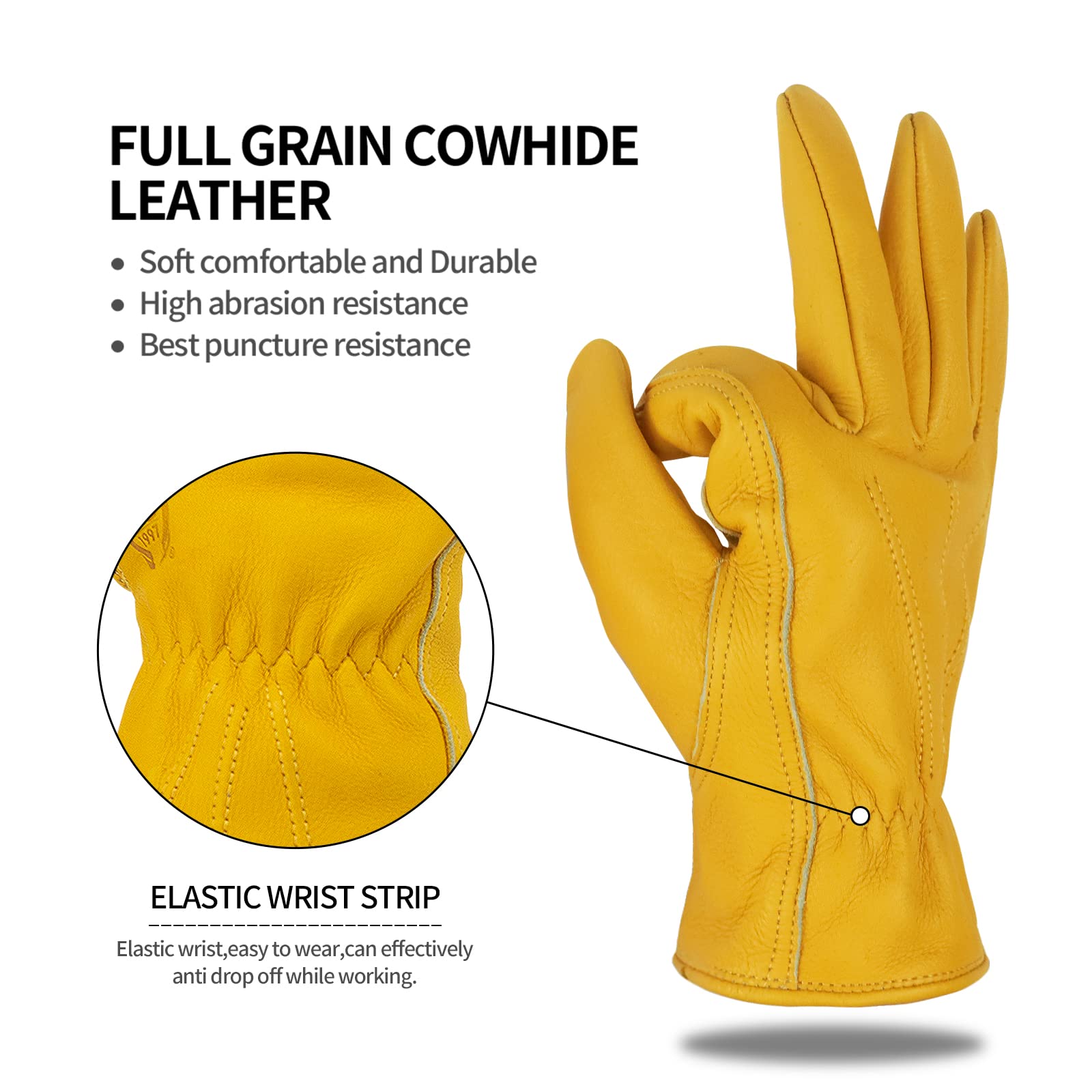 Durable Leather Work Gloves for Men & Women - Gardening & Outdoor Use