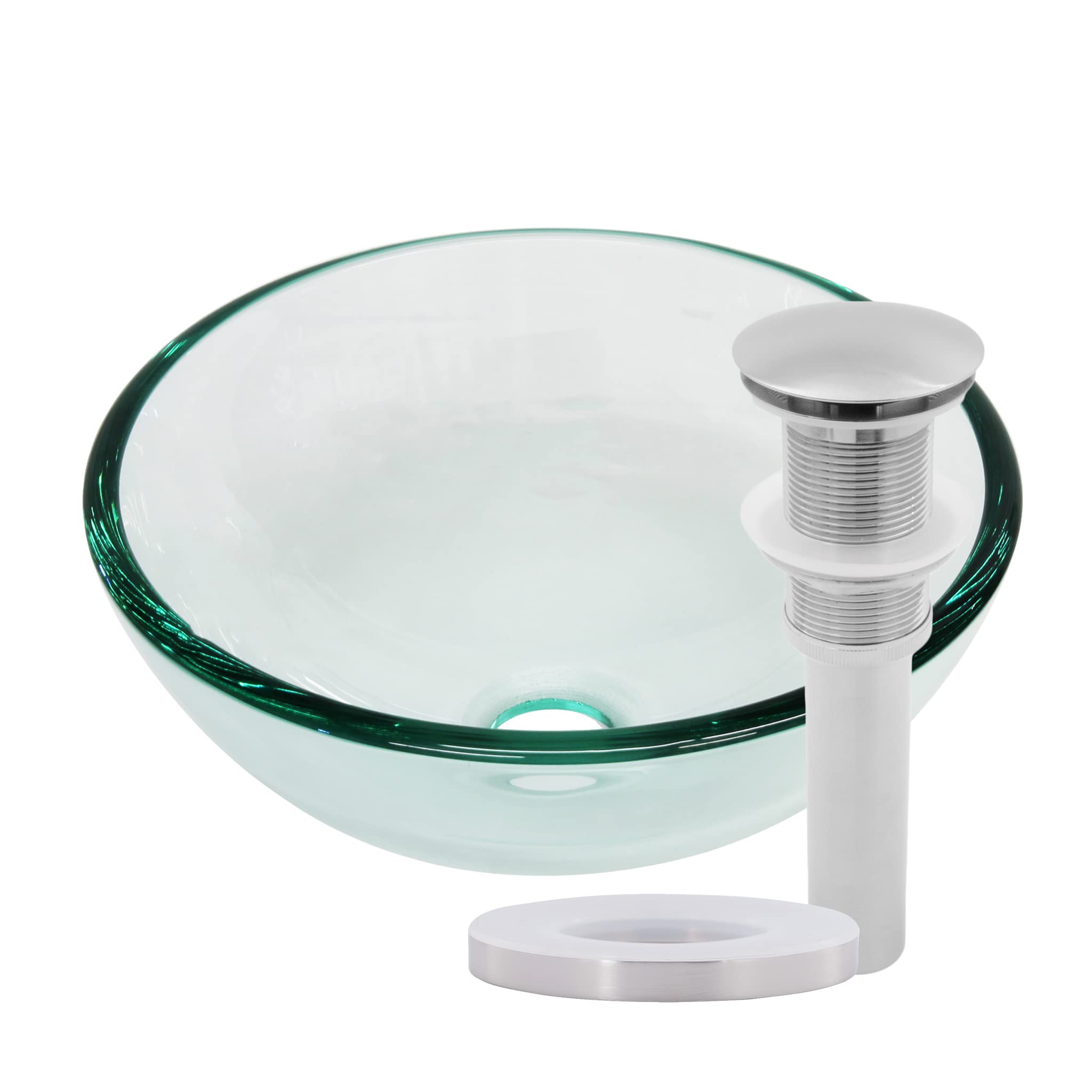 12-inch Clear Glass Vessel Bathroom Sink with Brushed Nickel Faucet - Modern Mini Vanity Basin for Powder Room, Guest Bath & Master Bathroom Decor