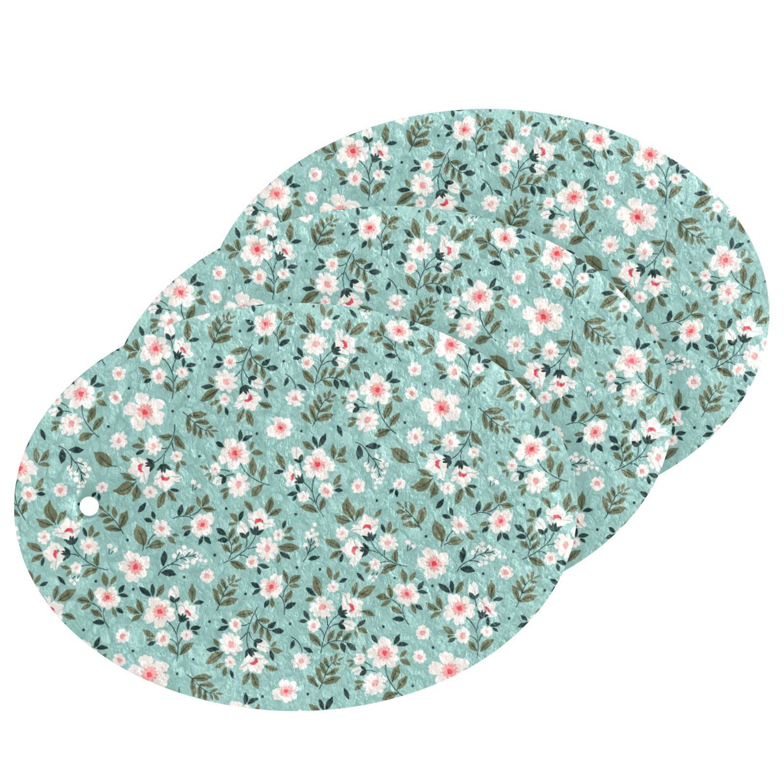 3 Pack Flower & Leaf Design Kitchen Sponge Scrubbers - Durable Dishwashing Scrub Pads for Non-Stick Cookware, Pots & Pans - Perfect for Daily Dish Cleaning, Sink Scrubbing & Household Chores