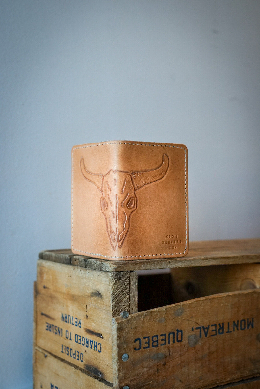 Hand Tooled Mini Trucker Wallet - Genuine Leather Cowboy Bifold Wallet with Cattle Skull Design - Perfect for Western Lovers, Rodeo Enthusiasts & Everyday Carry (EC)