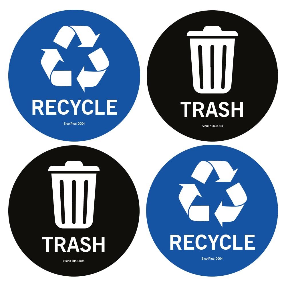 Recyclable Waste Stickers - 4x4 Inch Round Trash Can Decals for Home, Office & Public Recycling Bins | Eco-Friendly Labeling Solution