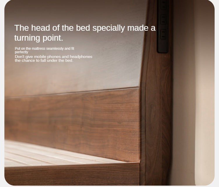 Solid Black Walnut Wood King Size Suspended High Headboard Bed Frame - Modern Platform Bed for Master Bedroom, Guest Room & Luxury Home Decor