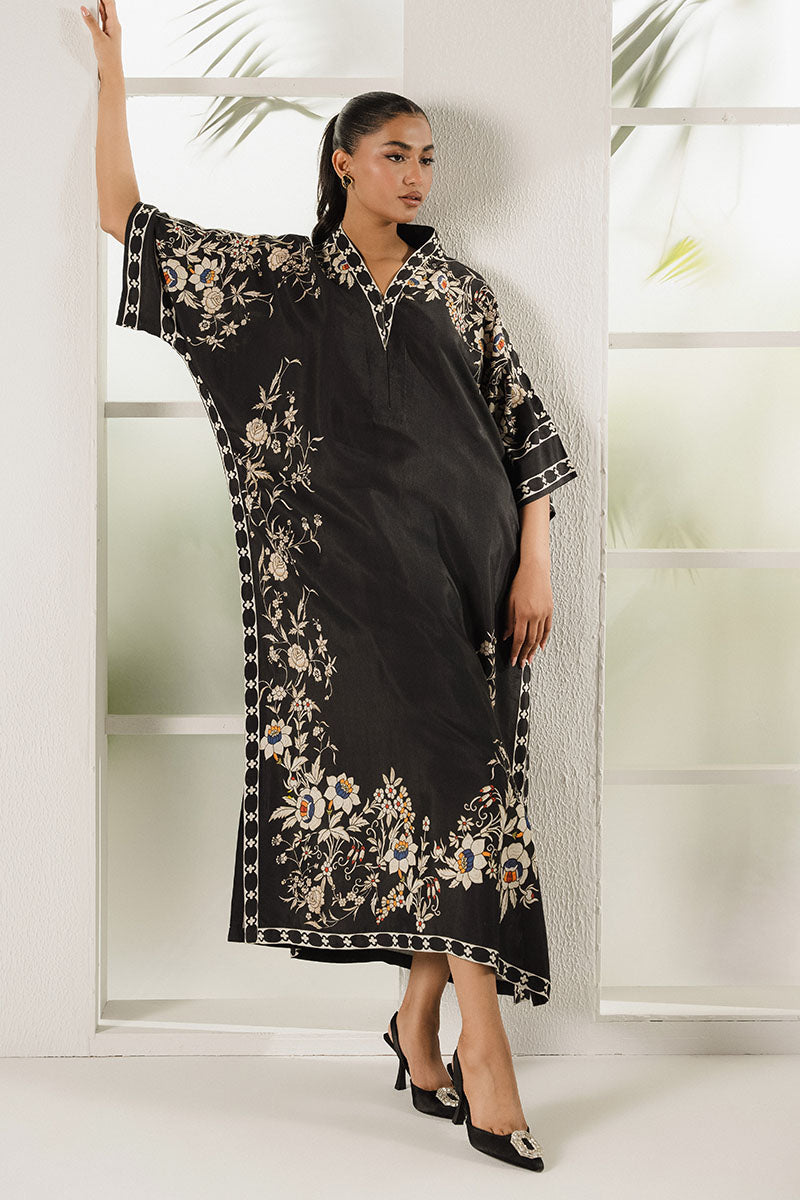 Black Trellis Printed Silk Shirt for Women - Elegant Floral Pattern Blouse for Office, Party & Special Occasions