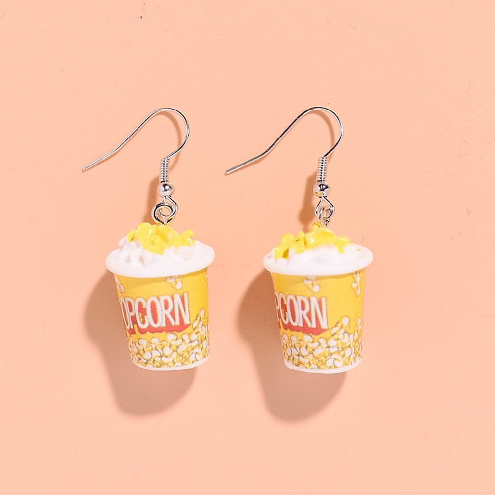 2 Pairs Funny Resin Food Earrings - Cartoon Popcorn & Kawaii Chocolate Drop Dangle Earrings for Women | Unique Gift for Food Lovers, Costume Parties & Casual Wear