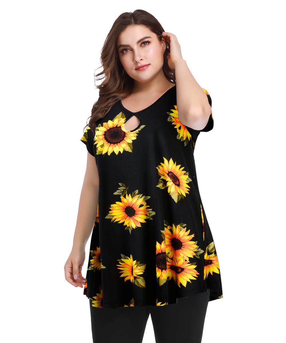 MONNURO Women's Plus Size Short Sleeve Keyhole Tunic Top - Sexy Summer Swing Blouse for Casual Wear | Beach Outfit, Date Night, Vacation Style
