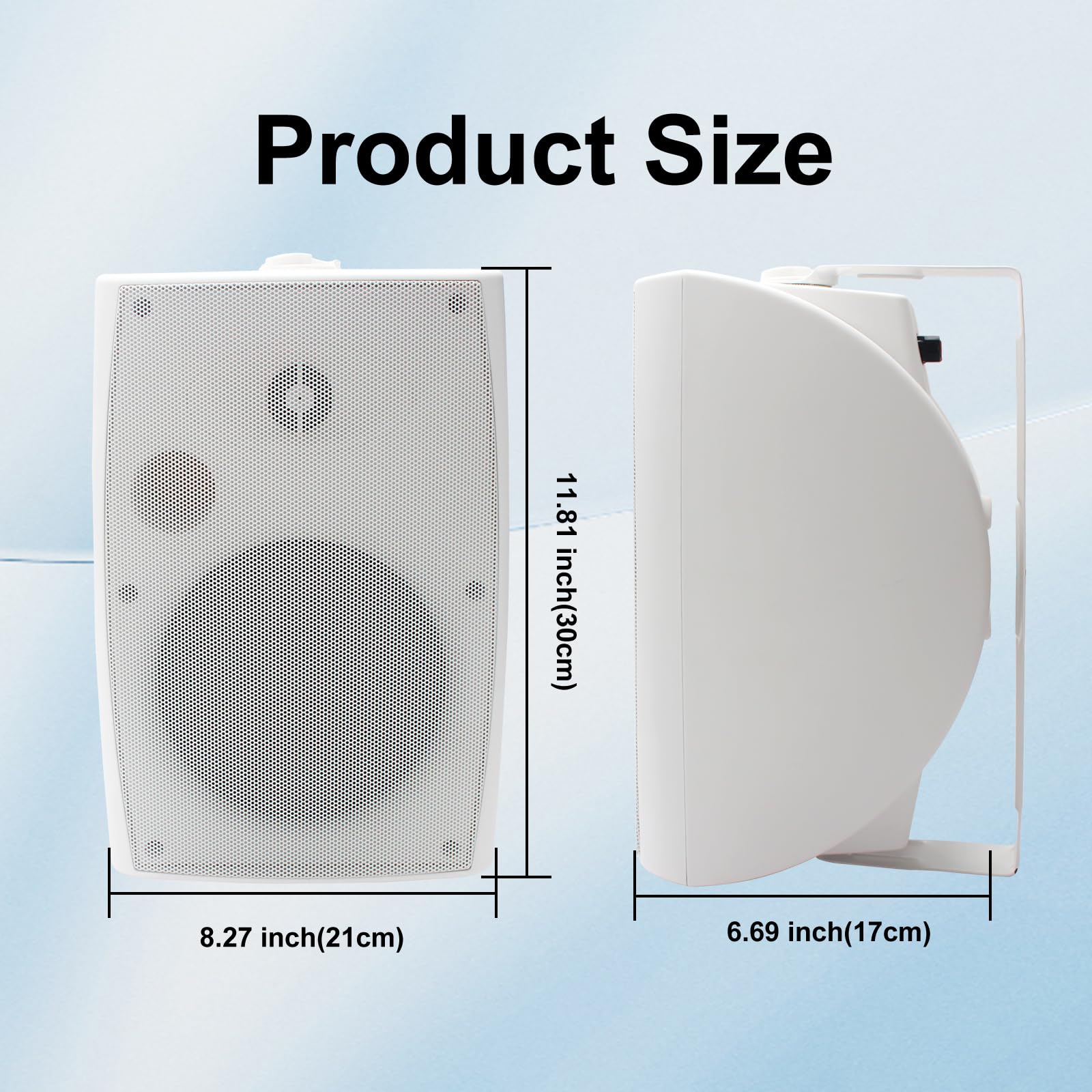 Herdio 6.5 Inch 800W Outdoor Bluetooth Speakers - Waterproof Wireless/Wired Wall Mount Speakers with Multi-Functional Amplifier - Perfect for Patio, Home, Poolside, Deck & Backyard Entertainment (4 Passive Speakers, White)