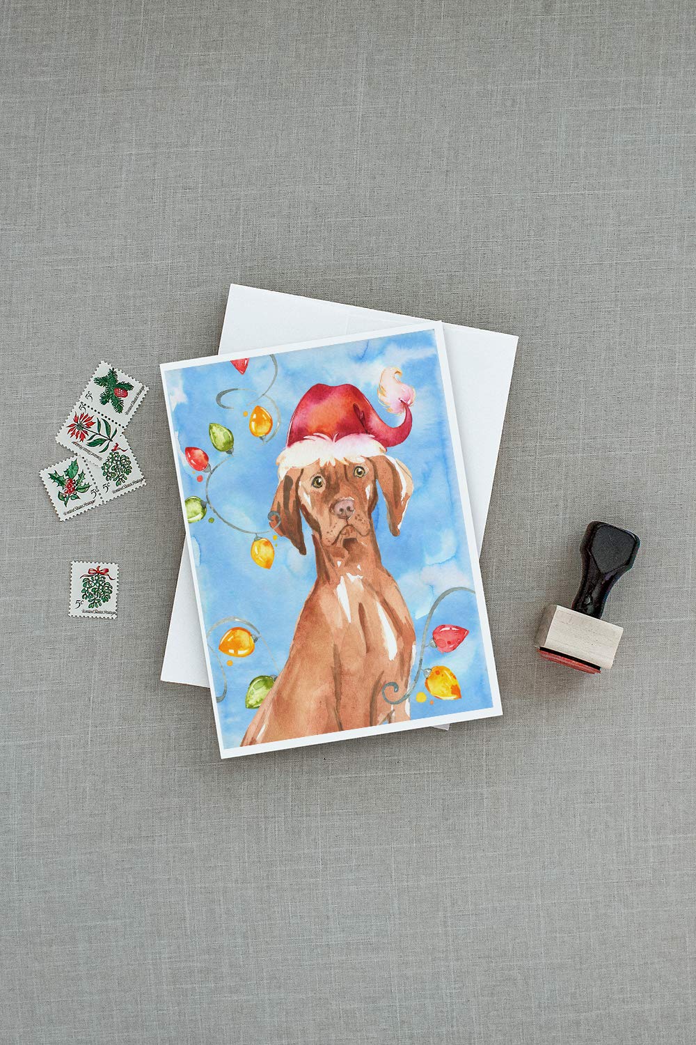 Christmas Lights Vizsla Greeting Cards - Pack of 8 Blank A7 Note Cards (5x7 inches) with Envelopes - Whimsical Holiday Stationery for Dog Lovers - Perfect for Christmas Greetings, Thank You Notes & Holiday Wishes