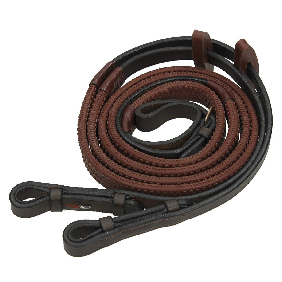 Horseware Ireland Rambo Micklem Rubber Reins for Horses - Durable Brown Leather Reins with Comfort Grip for Training & Riding | Perfect for Dressage, Jumping & Trail Riding