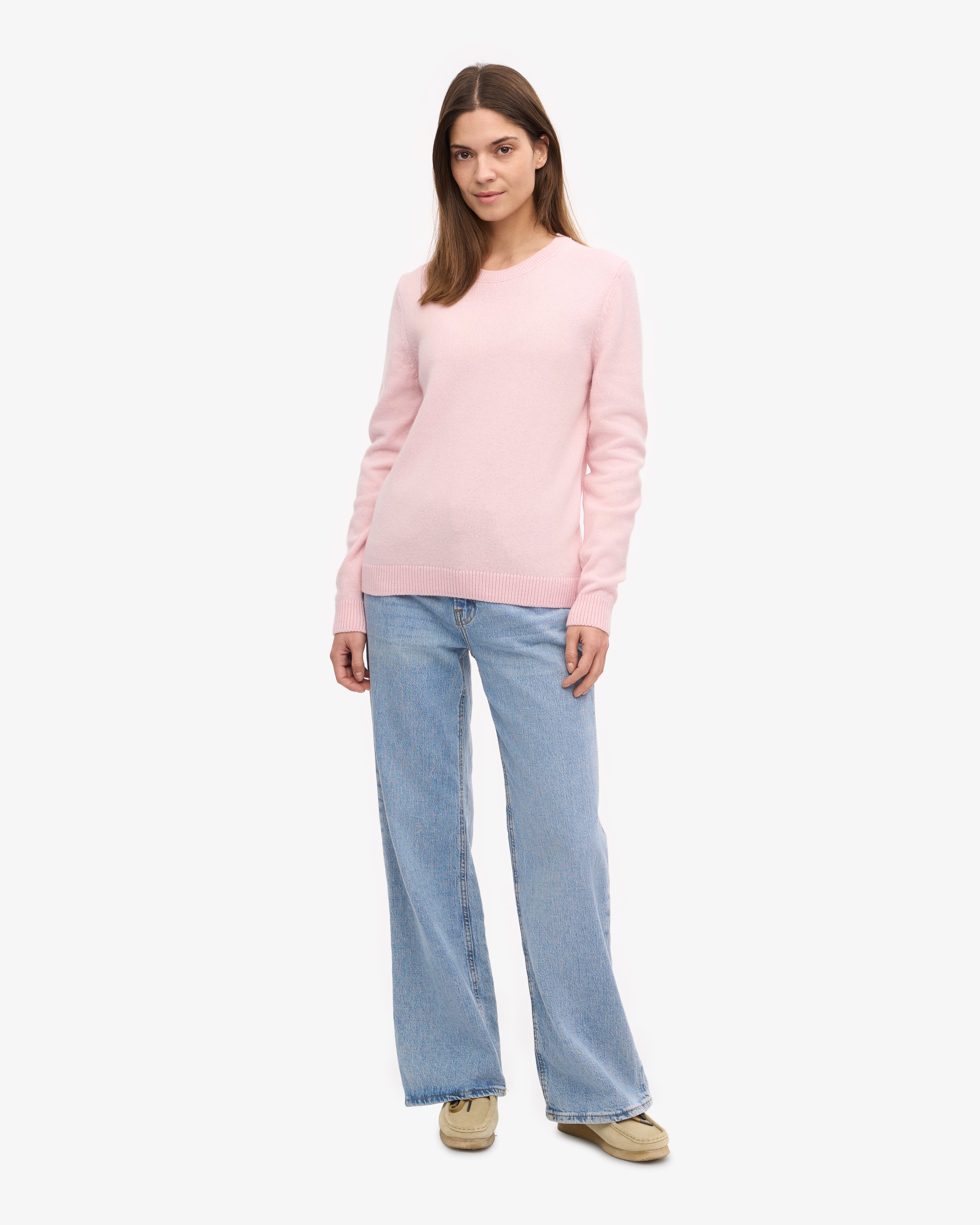 Women's Classic Merino Wool Crew Neck Sweater - Faded Pink | Soft & Warm Winter Knitwear for Casual Outfits & Office Wear