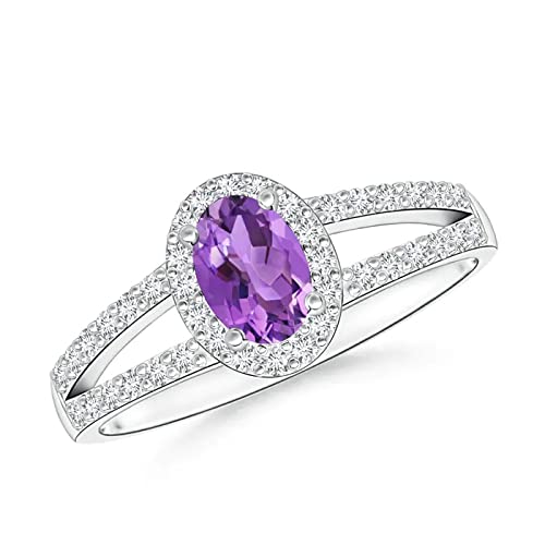 1.00 Carat Oval Amethyst Solitaire Engagement Ring in 10K White Gold for Women - Perfect Wedding Gift for Her, Anniversary & Special Occasions
