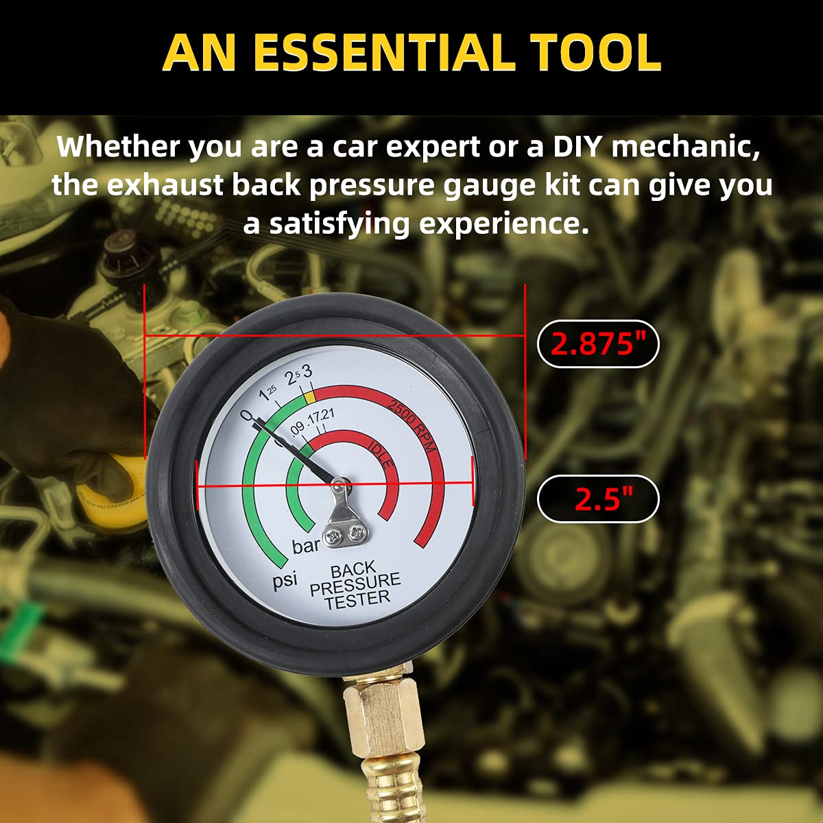 CMTOOL Professional Car Exhaust Back Pressure Tester Kit - 6-Foot Hose with Adapter & Hose Clamp - Accurate Engine Diagnostic Tool for Mechanics & DIY Auto Repair (Carton Packaging Included)