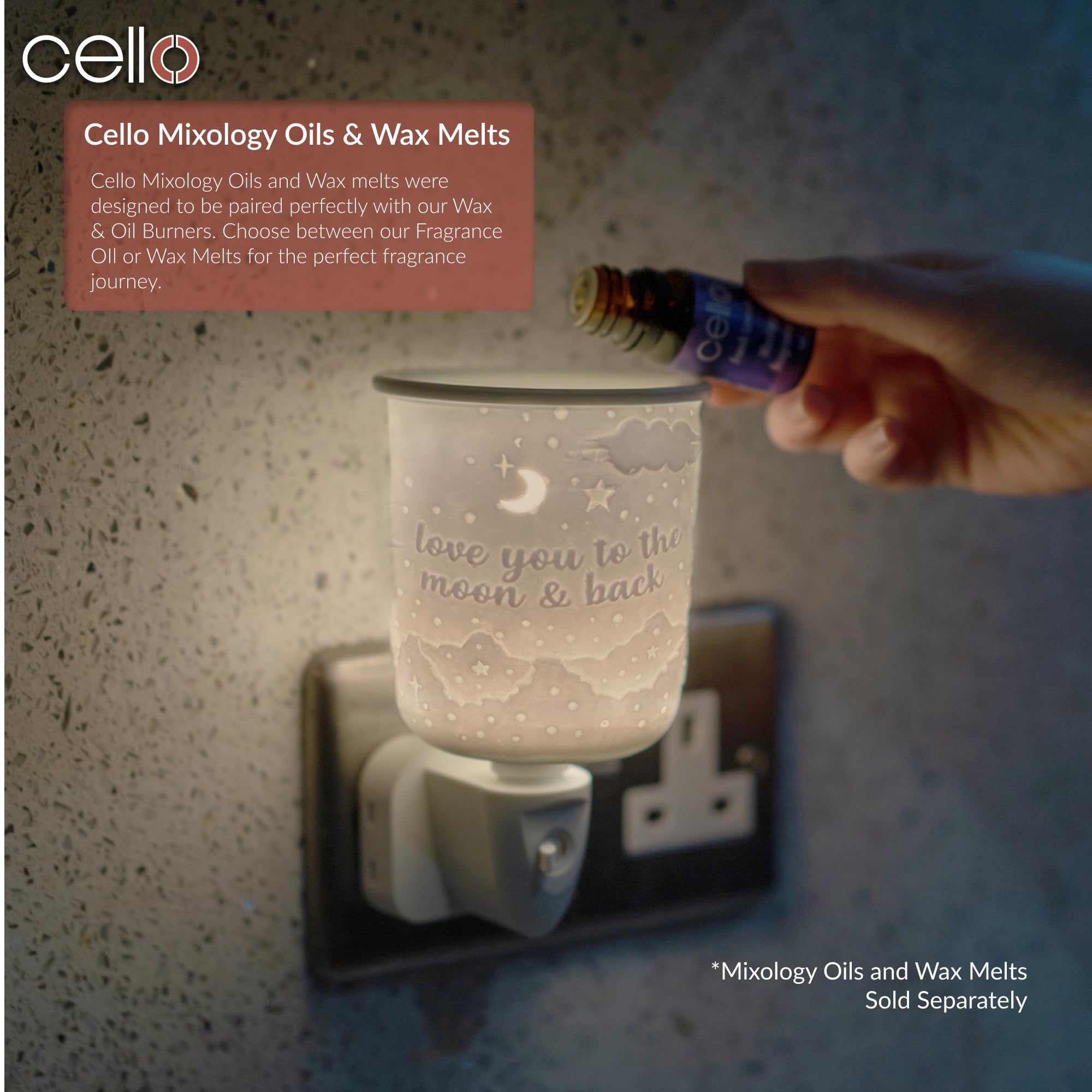Elegant Cello Porcelain Plug-In Electric Wax Warmer - Perfect for Home, Office & Gifts | Romantic 'Love You to The Moon & Back' Design for Aromatherapy & Relaxation