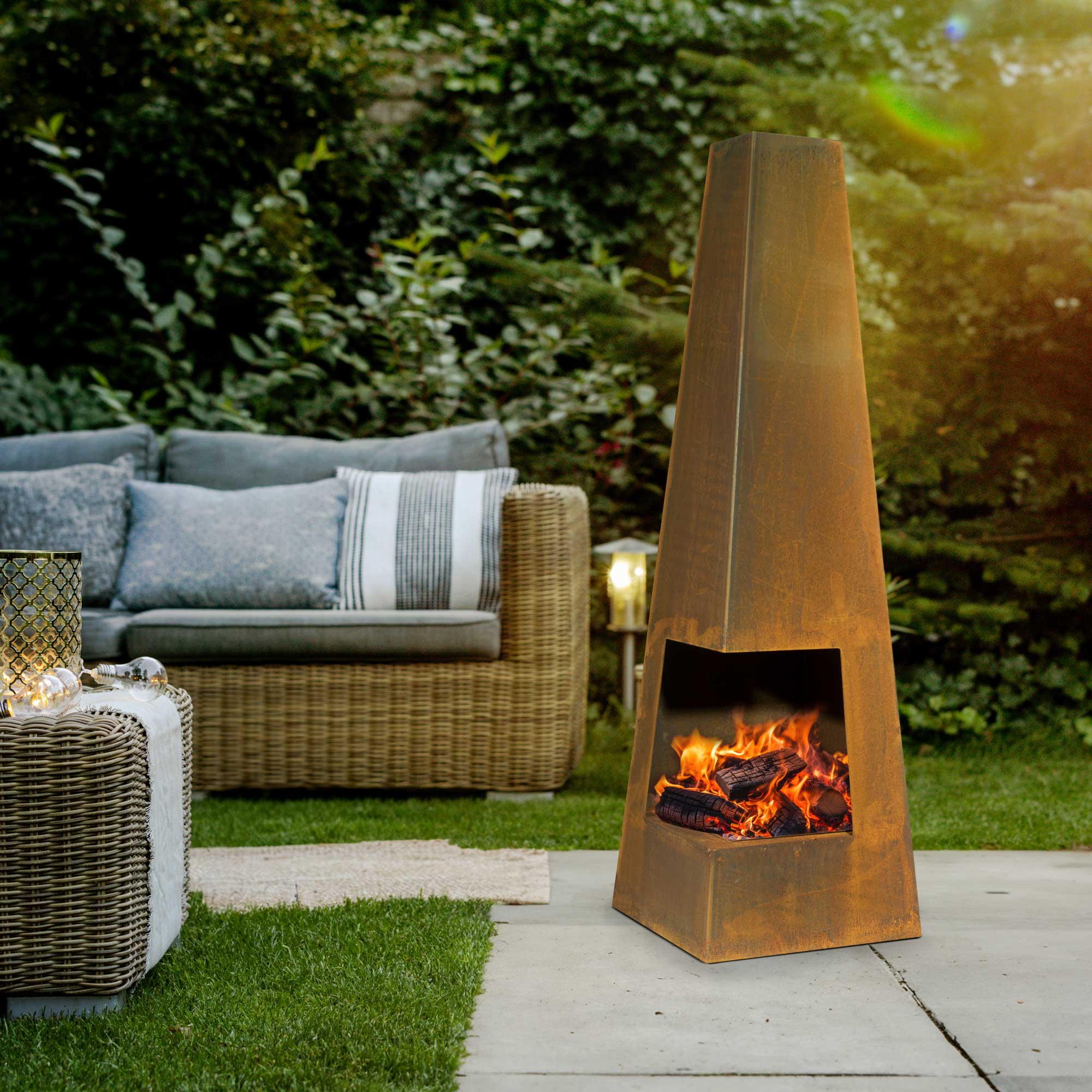 Outdoor Pyramid Chiminea Wood Burner - Corten Steel Fire Pit Heater for Garden, Patio & Backyard | Perfect for Camping, BBQ & Relaxing Evenings