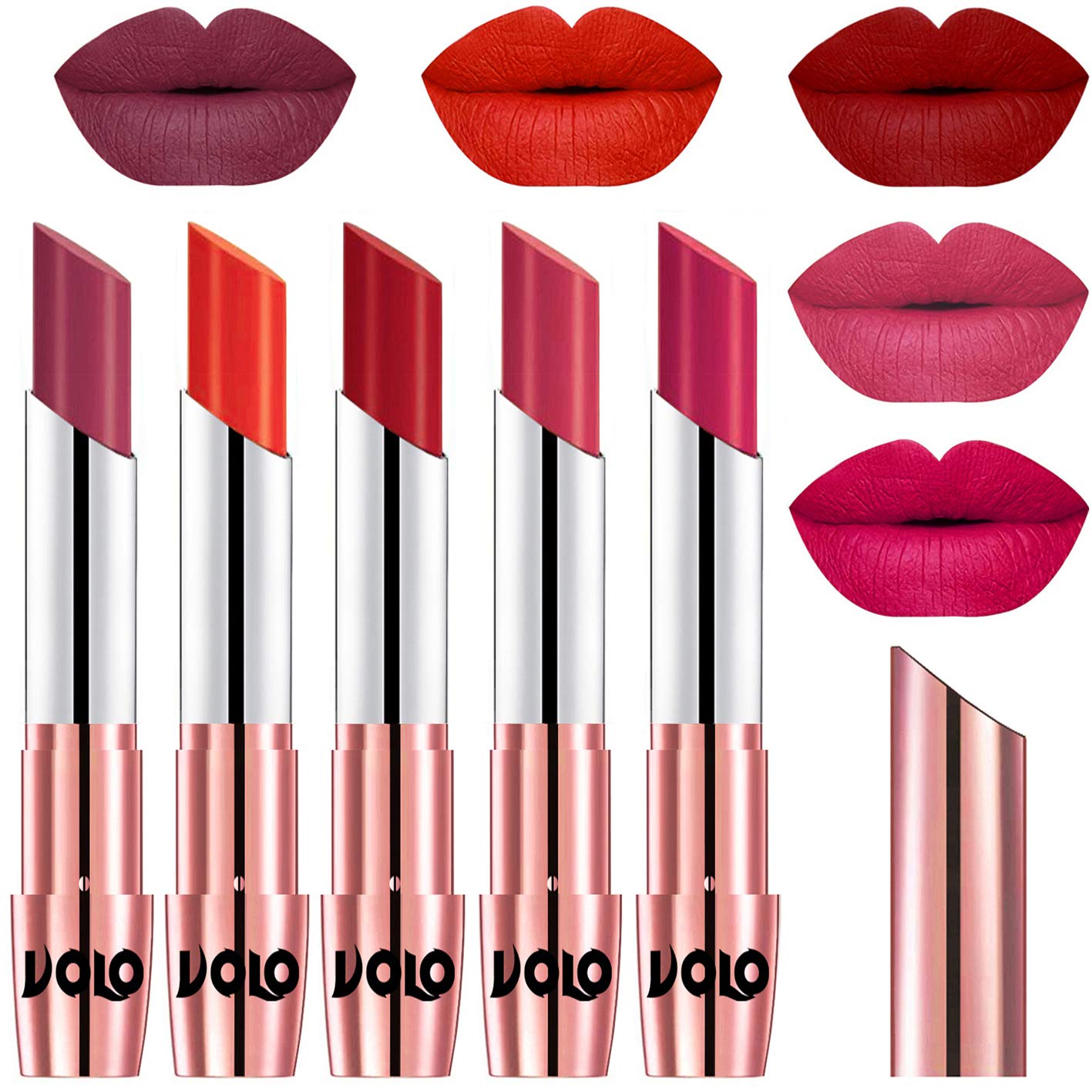 VOLO Lipstick Set - Rose, Coral, Tomato Red, Passion Pink Creamy Matte Finish | Long Lasting Hydrating Lip Color for Day & Night Wear | Perfect for Work, Date Night & Special Occasions