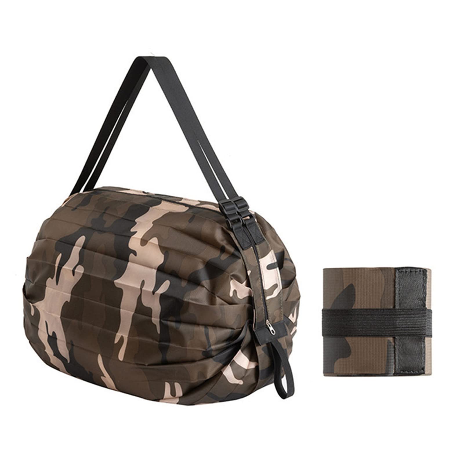 Mozzye Portable Foldable Shopping Bag - Large Capacity Reusable Grocery Tote for Travel, Sports & Daily Use - Eco-Friendly Shoulder Bag (Brown Camouflage) | Perfect for Groceries, Gym, Beach & Outdoor Activities